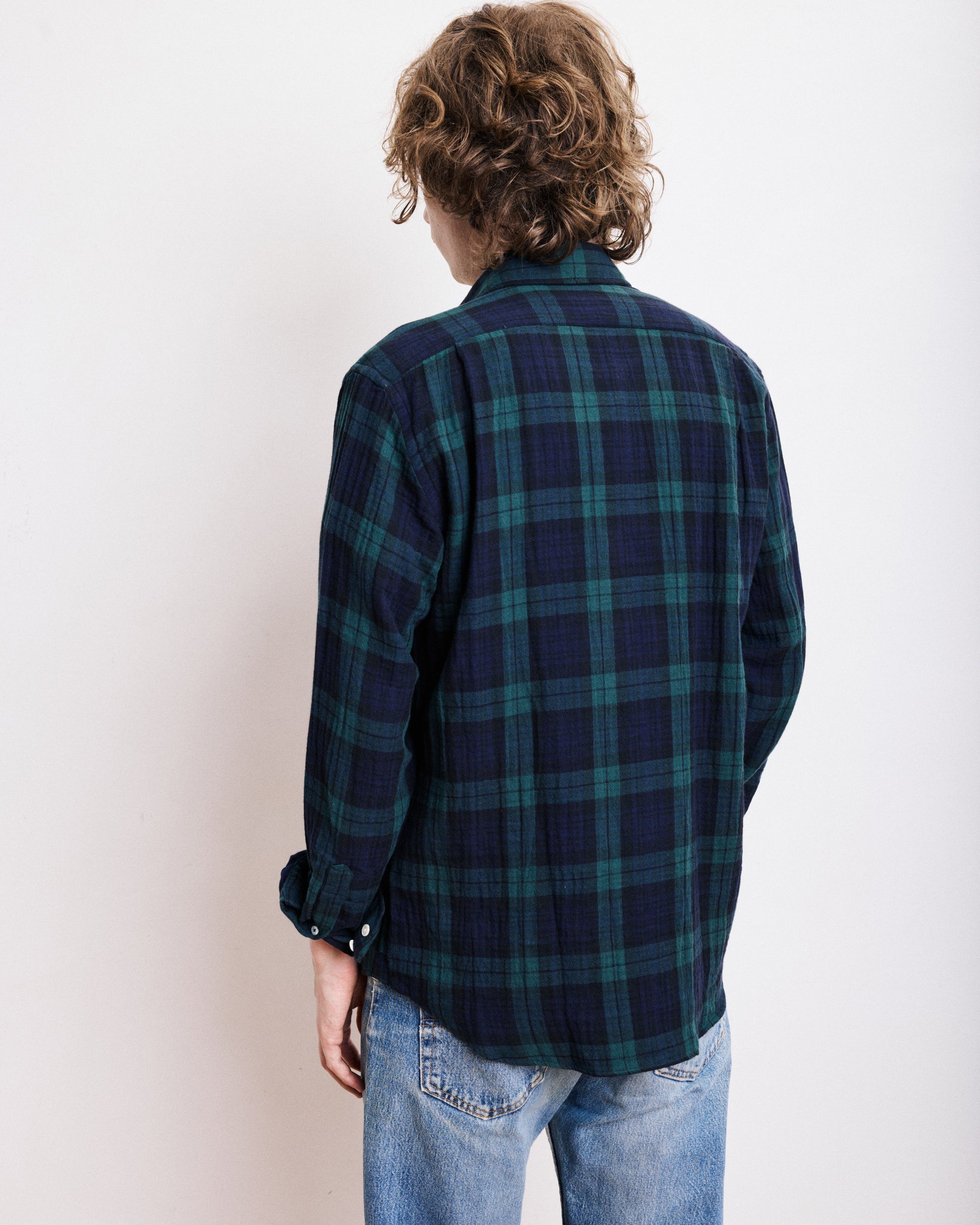 Chemise Homme en Coton Double Face à Carreaux Bleu & Vert Paul