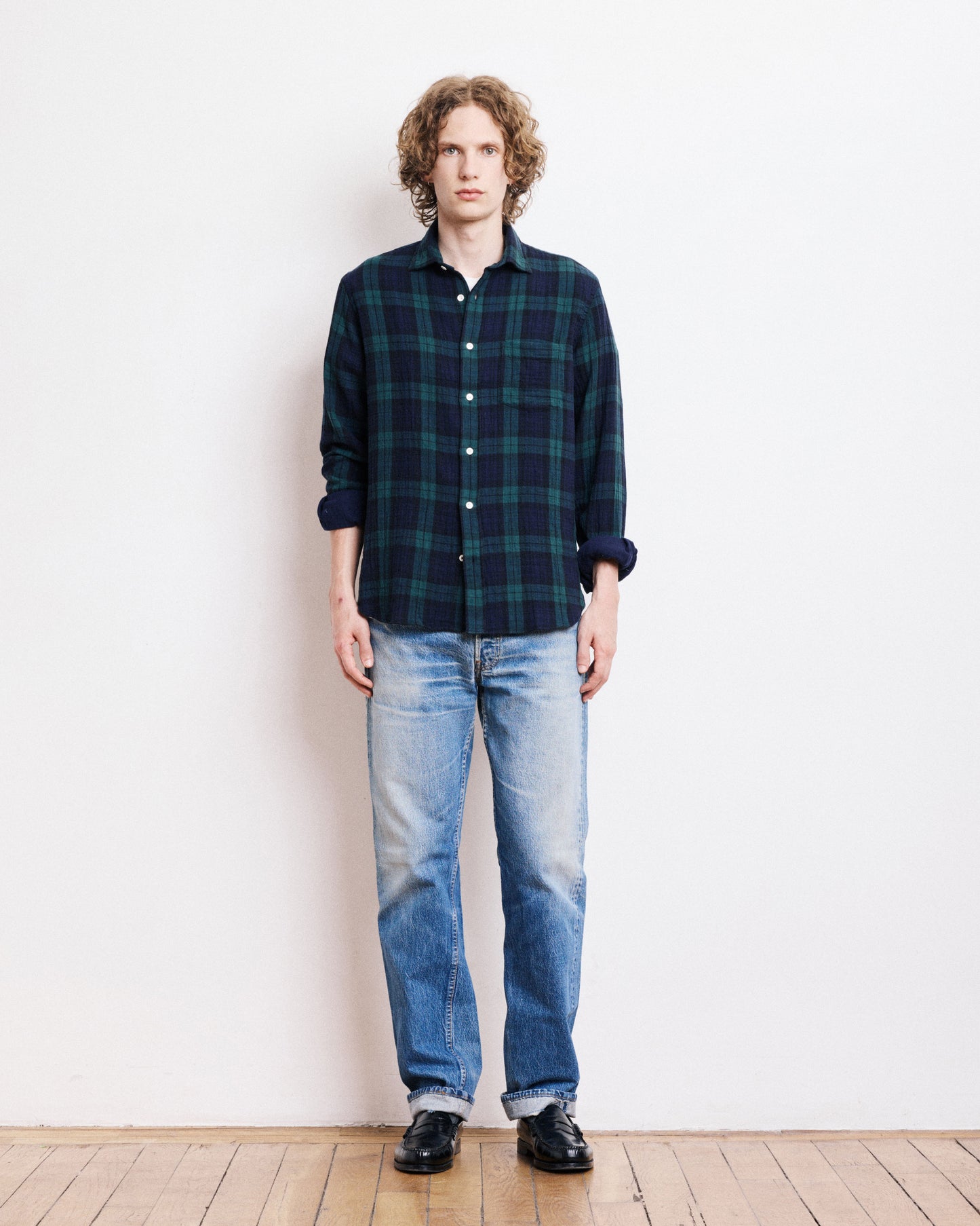 Chemise Homme en Coton Double Face à Carreaux Bleu & Vert Paul