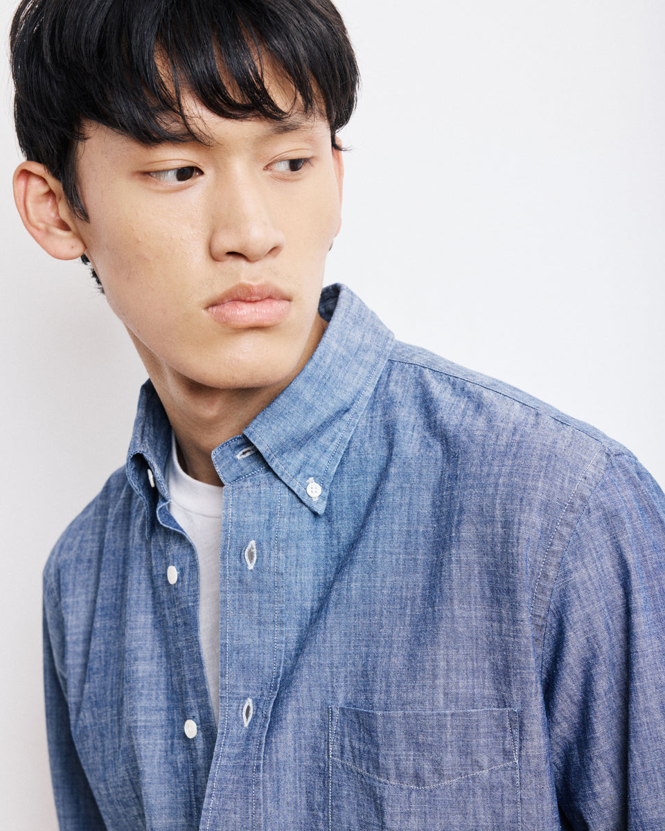 Pitt Men's Indigo Blue Chambray Shirt - Image alternative