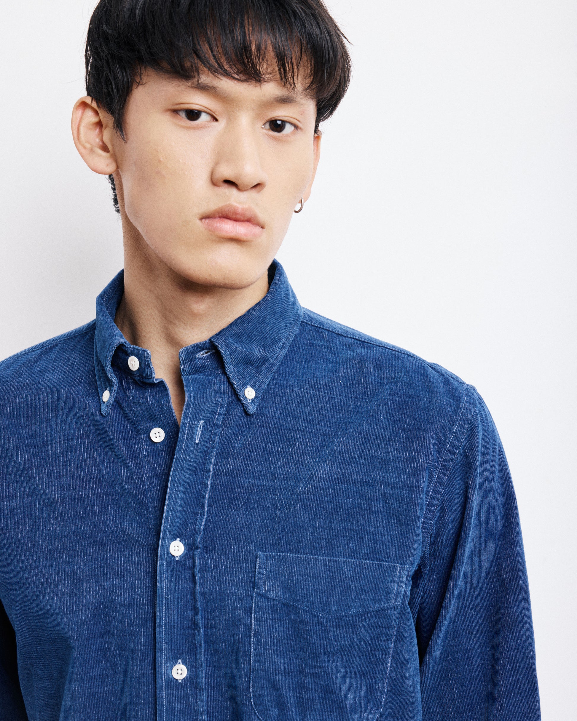 Chemise Homme en Velours Côtelé Bleu Indigo Pitt
