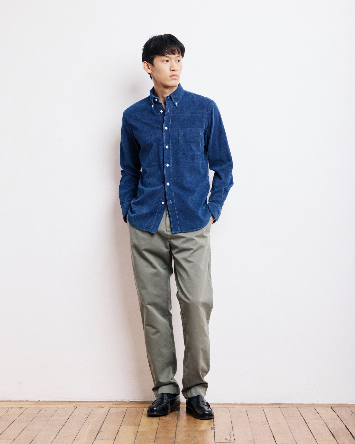 Chemise Homme en Velours Côtelé Bleu Indigo Pitt