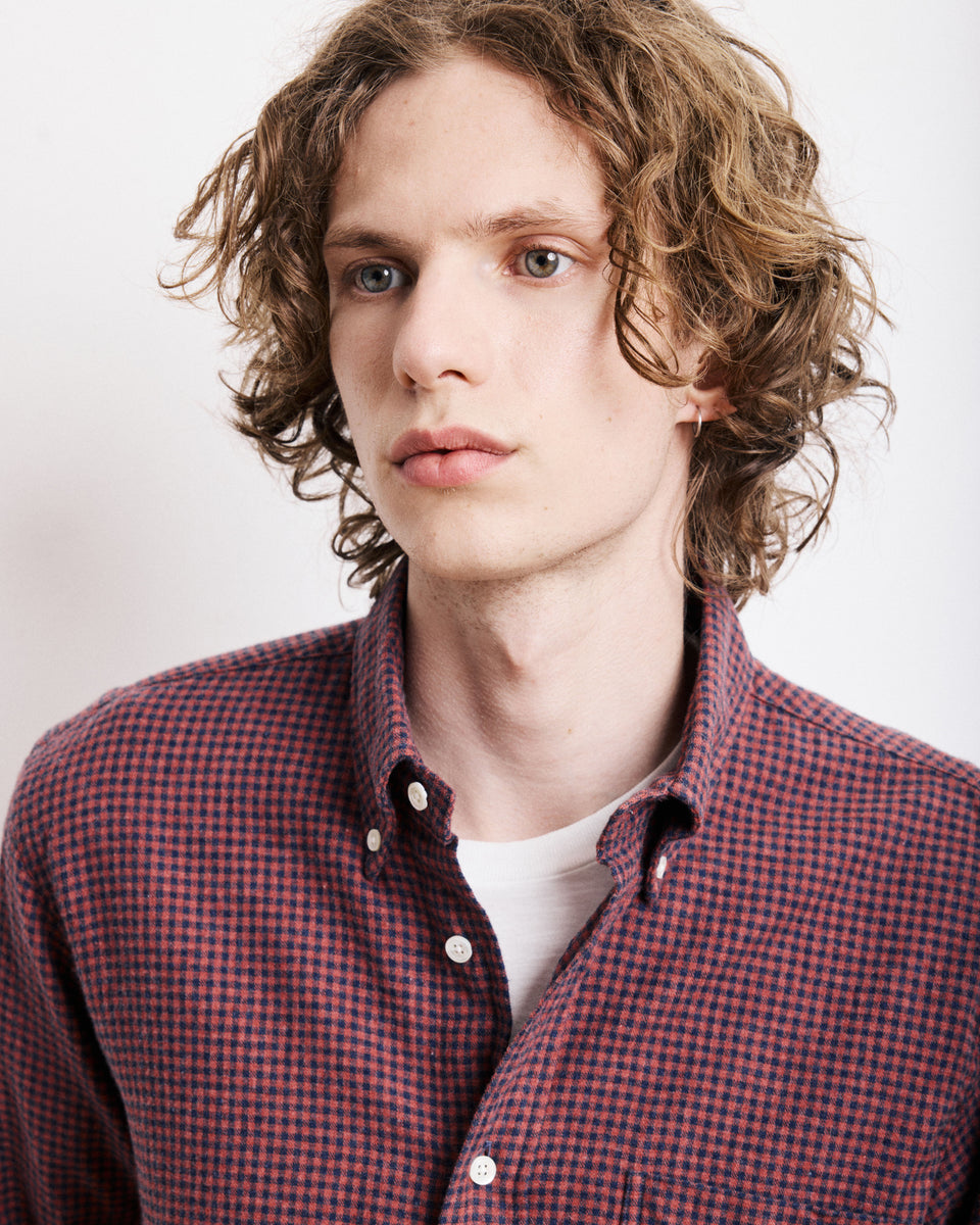 Pitt Men's Navy Blue & Red Brushed Checked Flannel Shirt - Image alternative