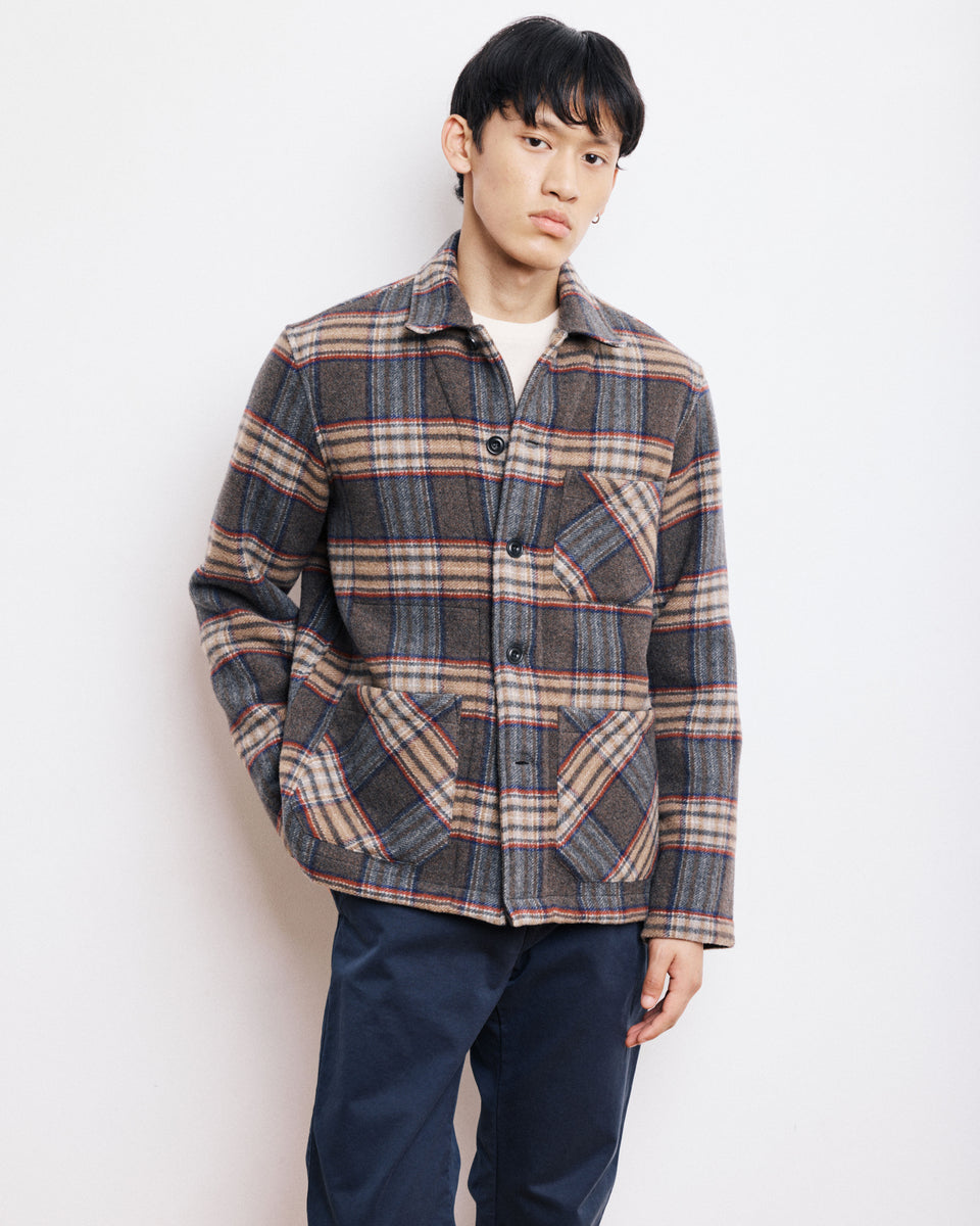 Perry Men's Brown Checked Double Face Wool Jacket - Image principale
