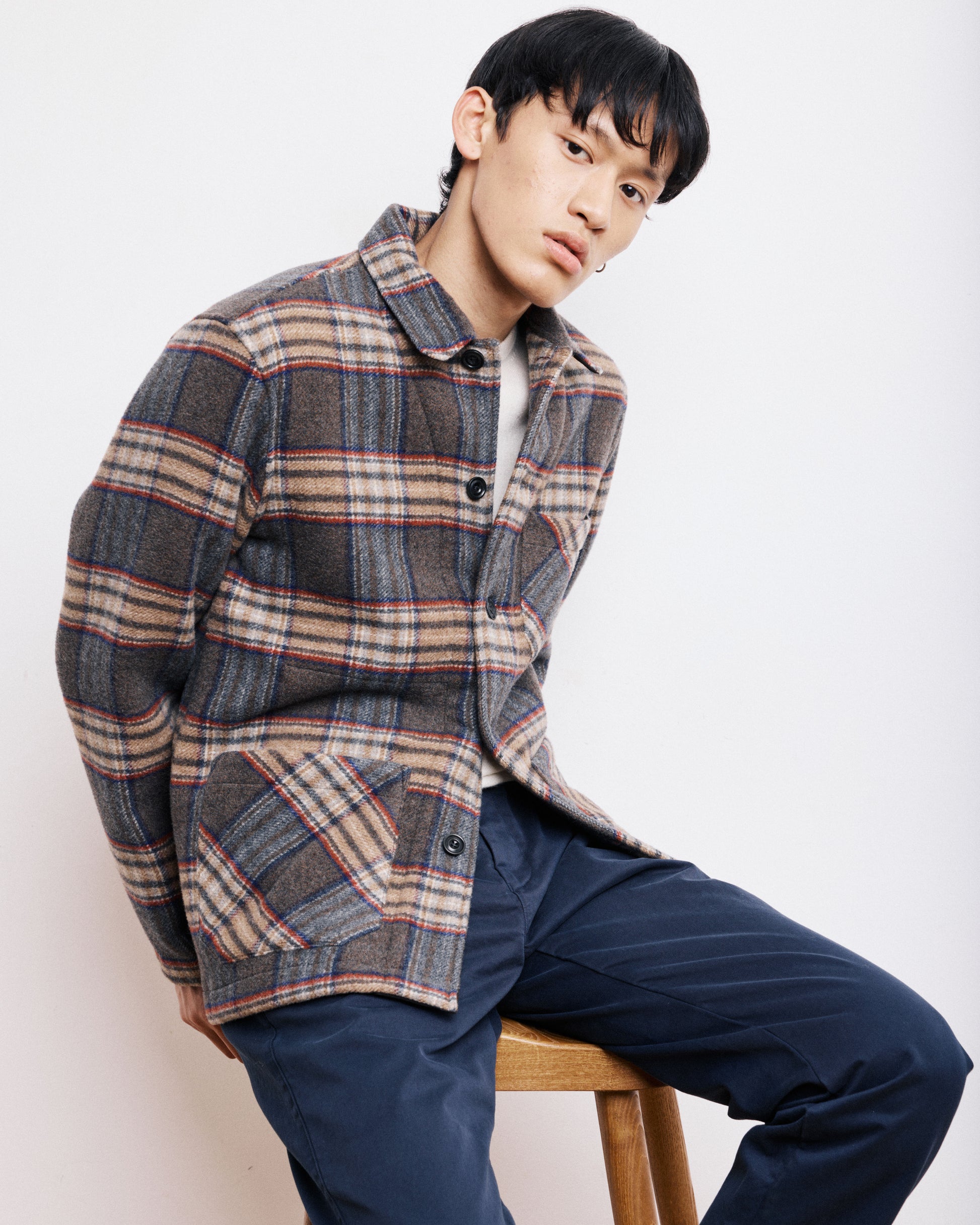 Veste Homme en Laine Double Face à carreaux Brun Perry