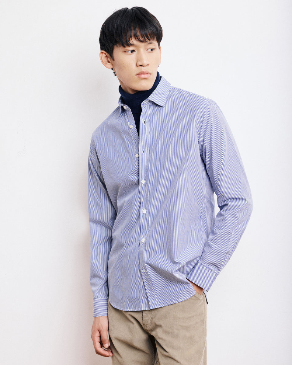 Sammy Men's Blue Striped Poplin Shirt - Image principale