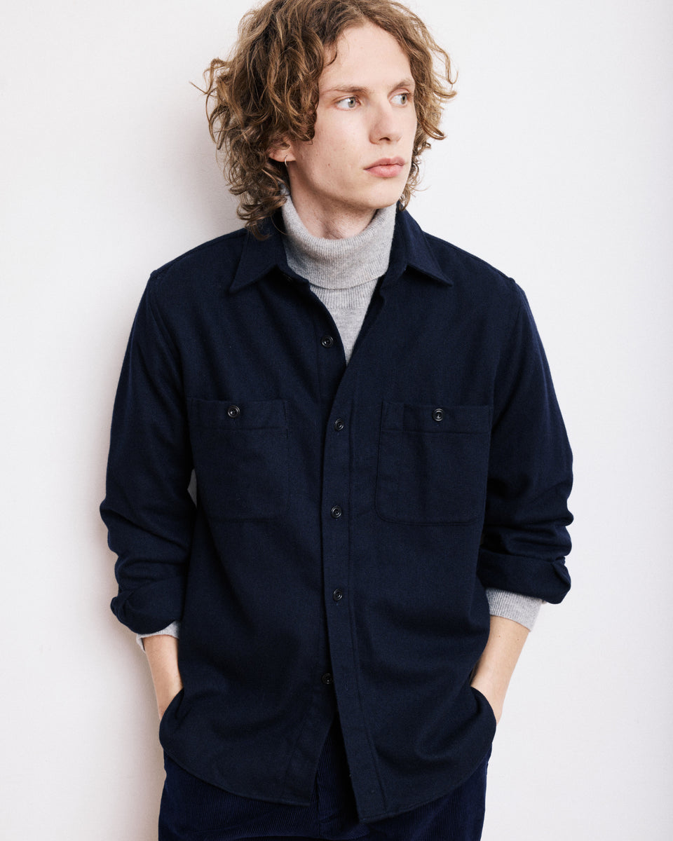Percey Men's Navy Blue Wool Flannel Shirt - Image principale