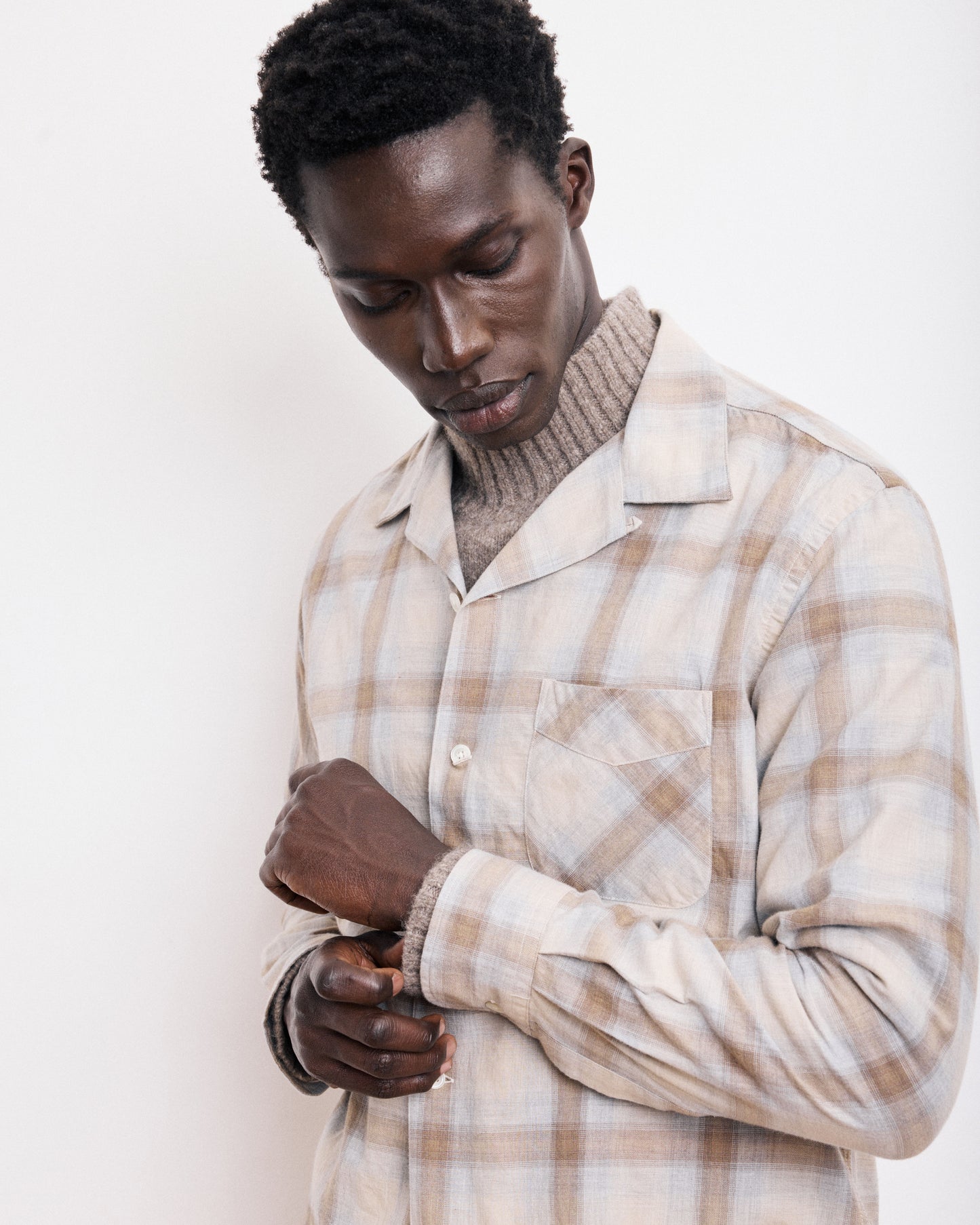 Chemise Homme en Coton à Carreaux Gris & Beige Palmito