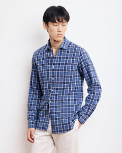 Chemise Homme en Coton Brossé à Carreaux Bleu Storm