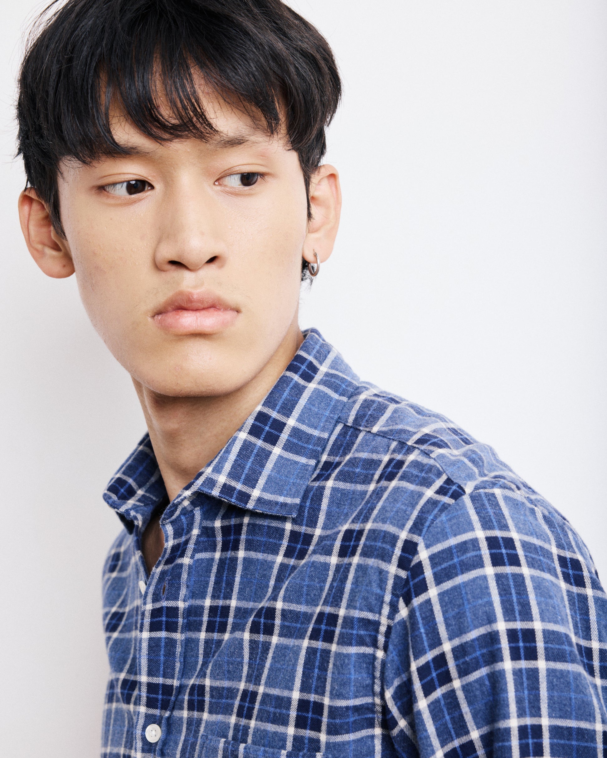 Chemise Homme en Coton Brossé à Carreaux Bleu Storm