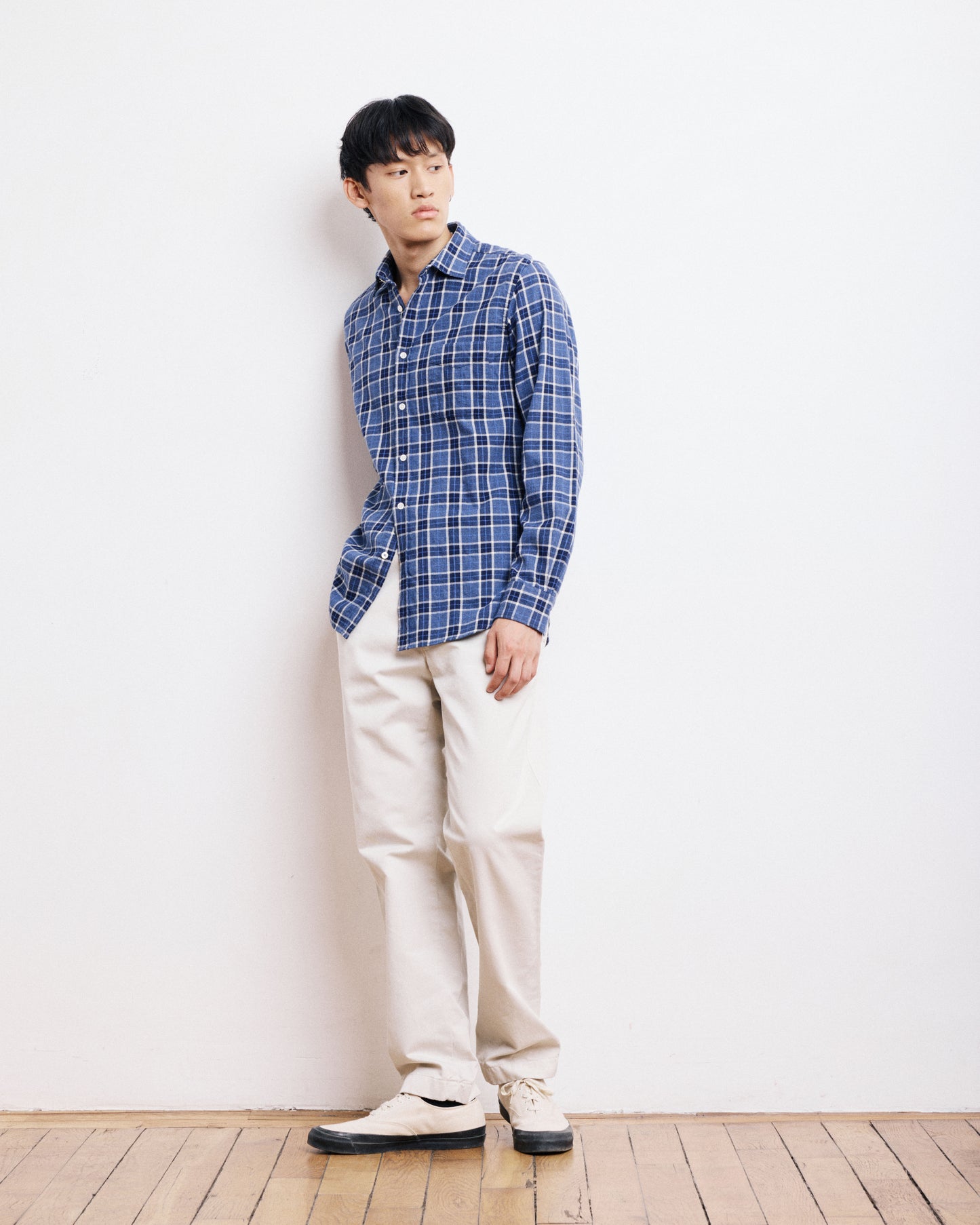 Chemise Homme en Coton Brossé à Carreaux Bleu Storm