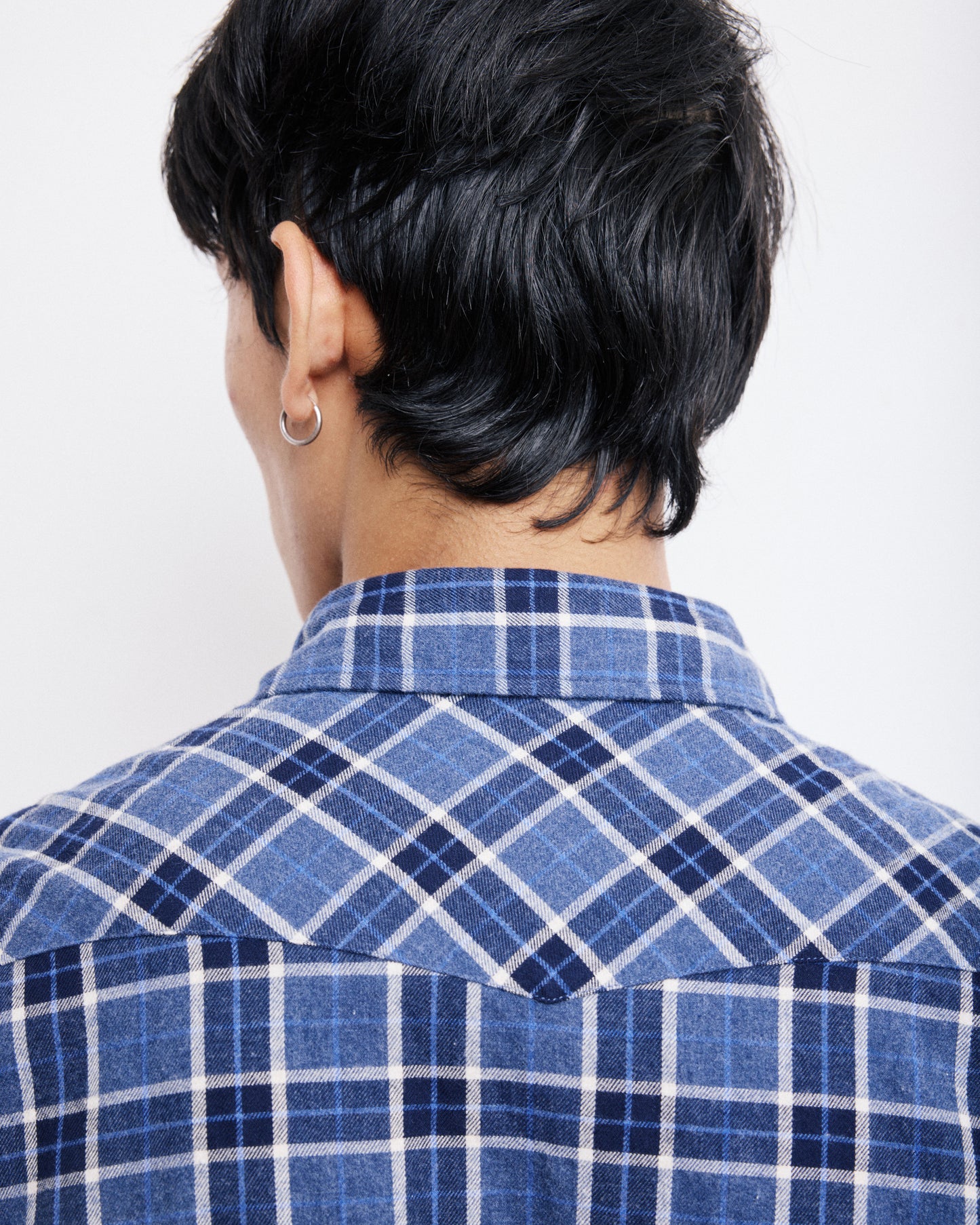 Chemise Homme en Coton Brossé à Carreaux Bleu Storm
