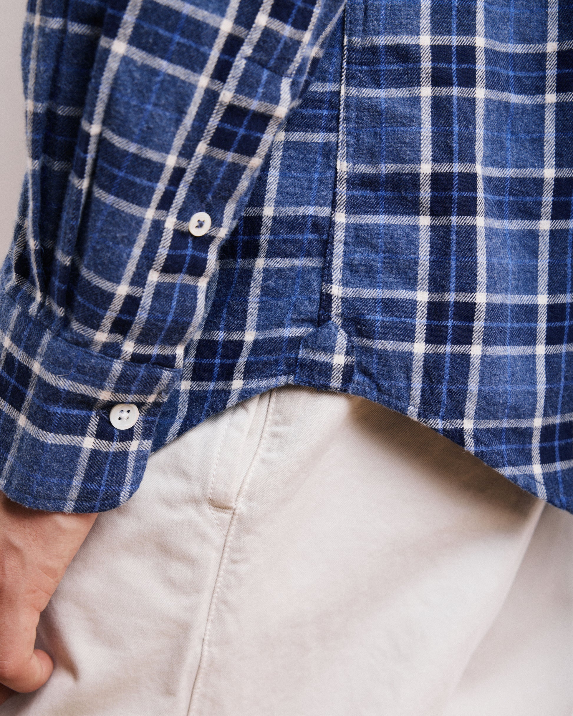 Chemise Homme en Coton Brossé à Carreaux Bleu Storm