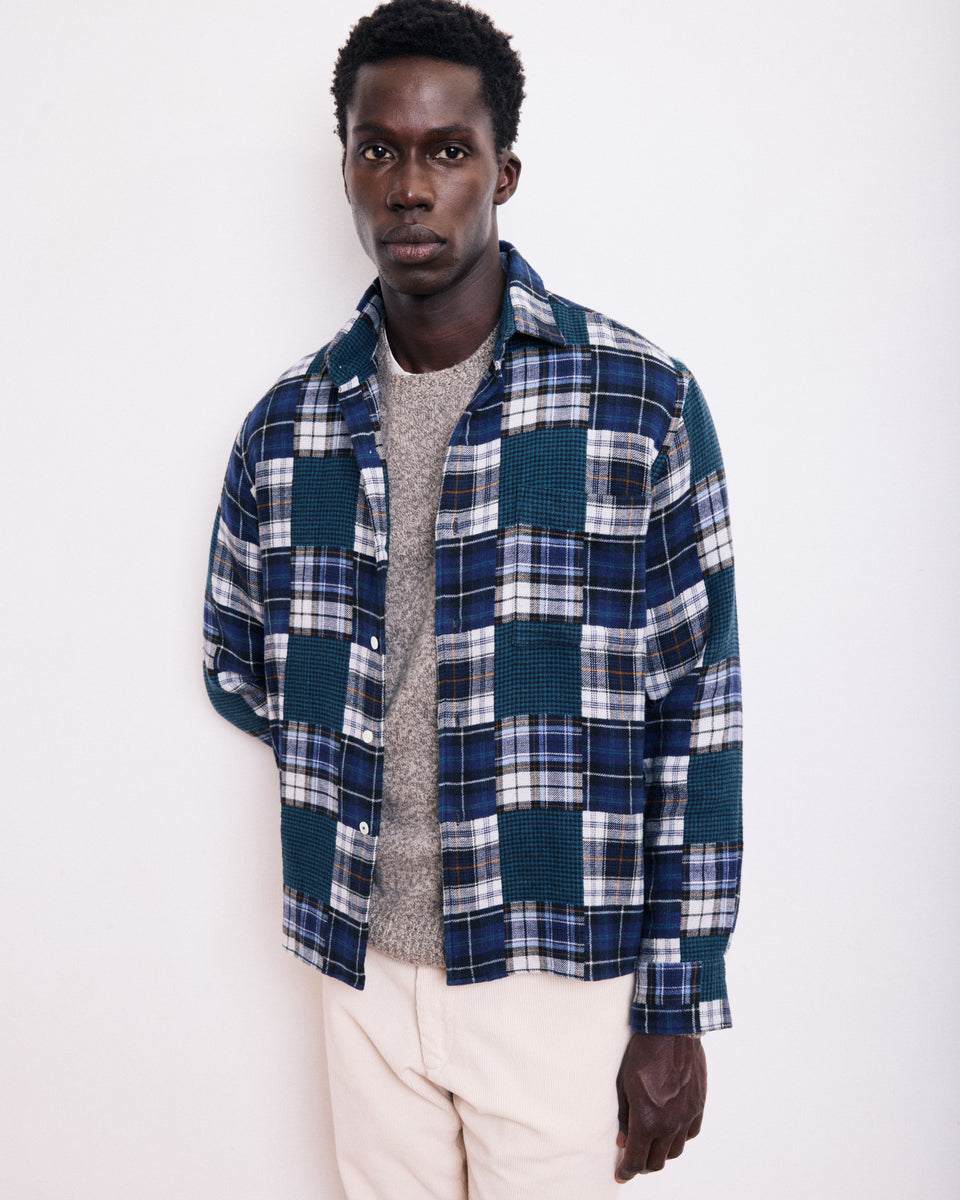 Patt Men's Blue Patchwork Flannel Shirt - Image principale