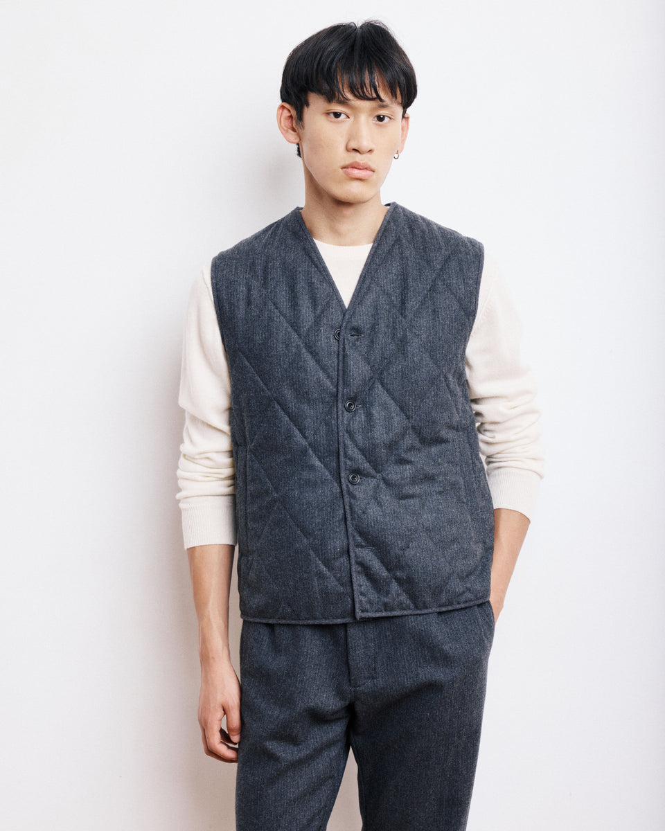 Vic Men's Grey Striped Flannel Vest - Image principale