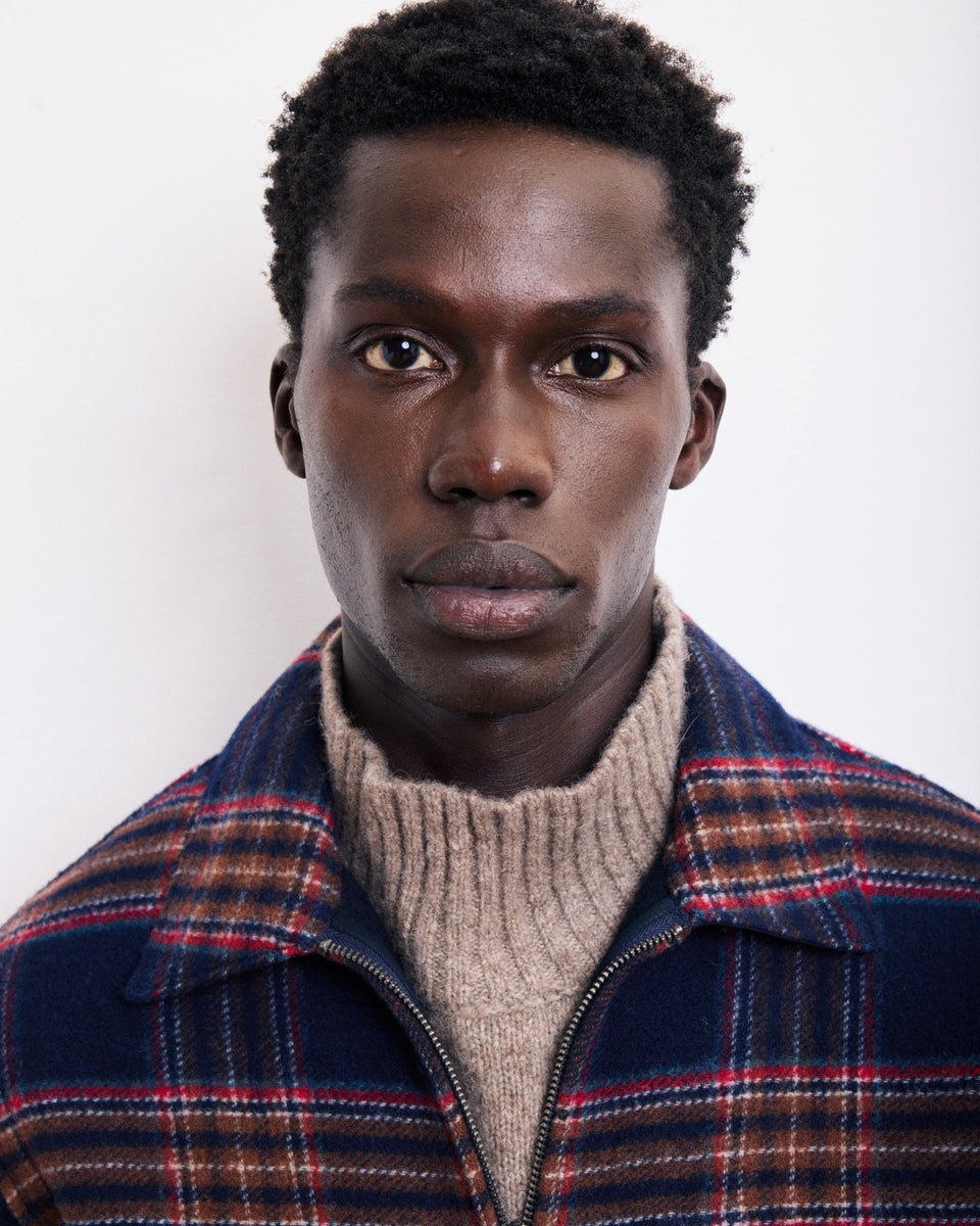 Dave Men's Navy Blue Checked Double Face Wool Jacket - Image alternative