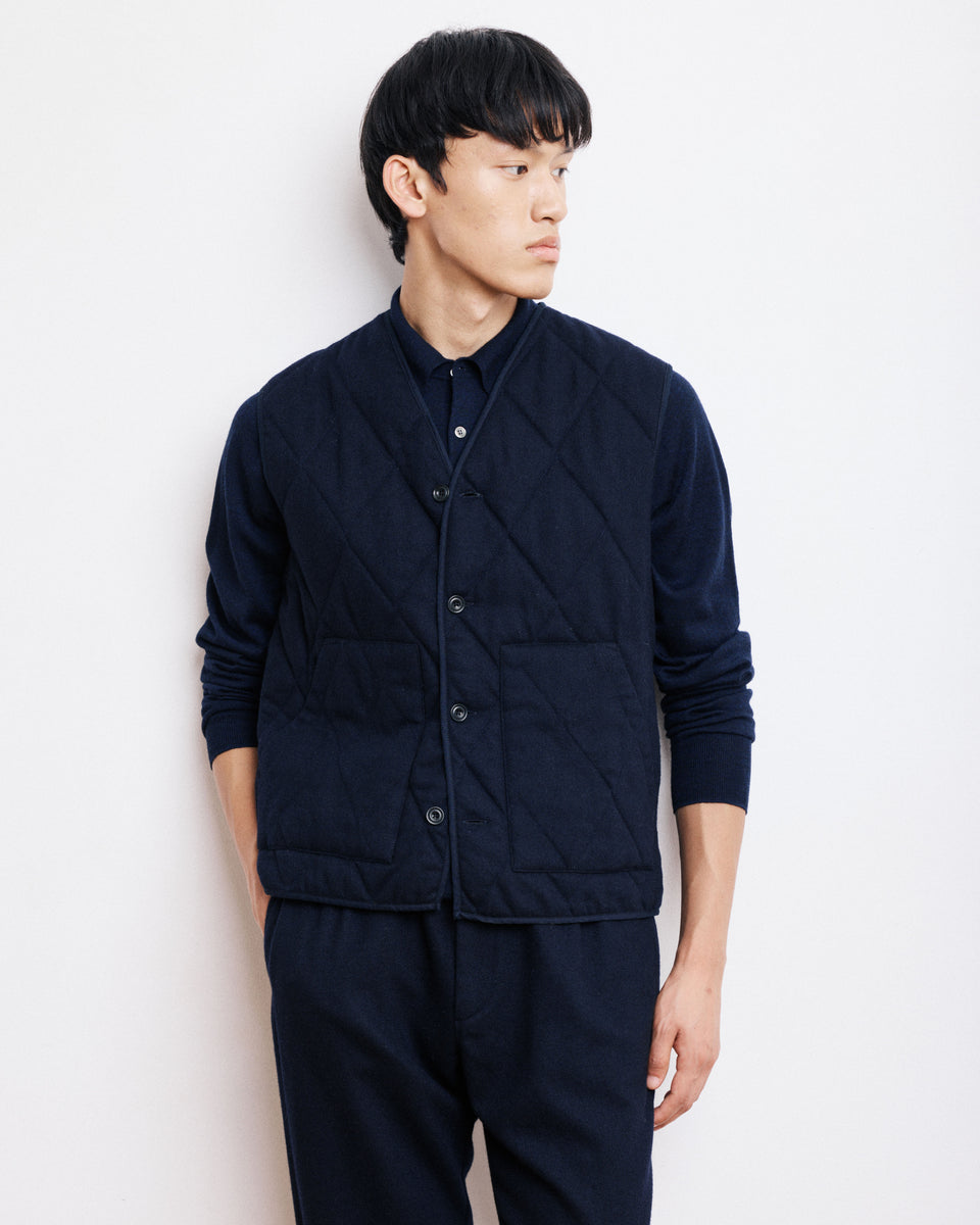 Gilet Homme en Flanelle de Laine Bleu Marine Vince - Image principale