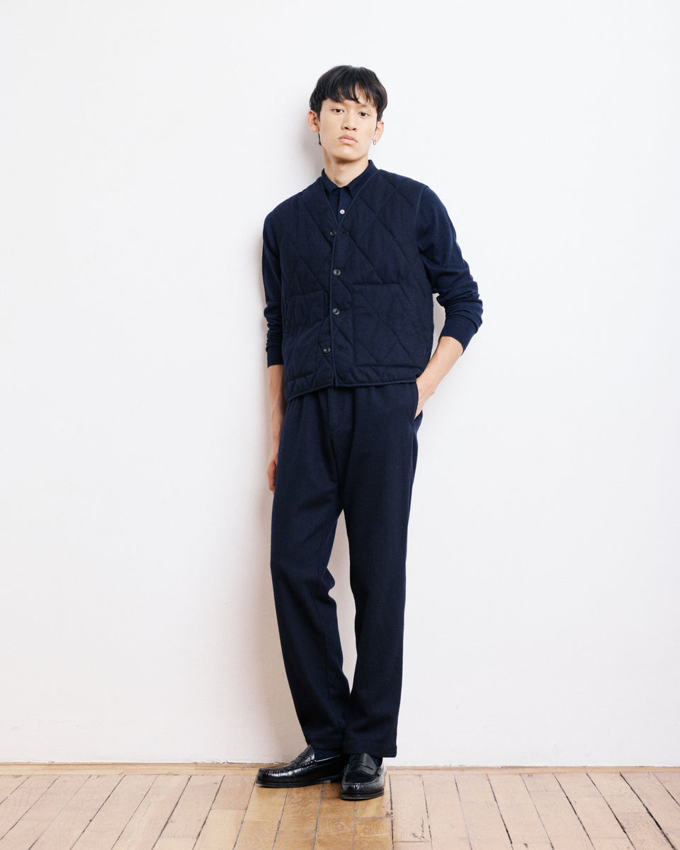 Vince Men's Navy Blue Wool Flannel Vest - Image alternative