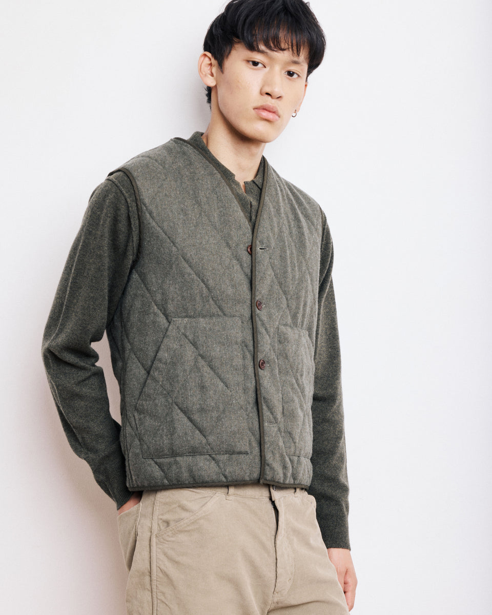 Gilet Homme en Flanelle de Laine Vert Militaire Vince - Image principale