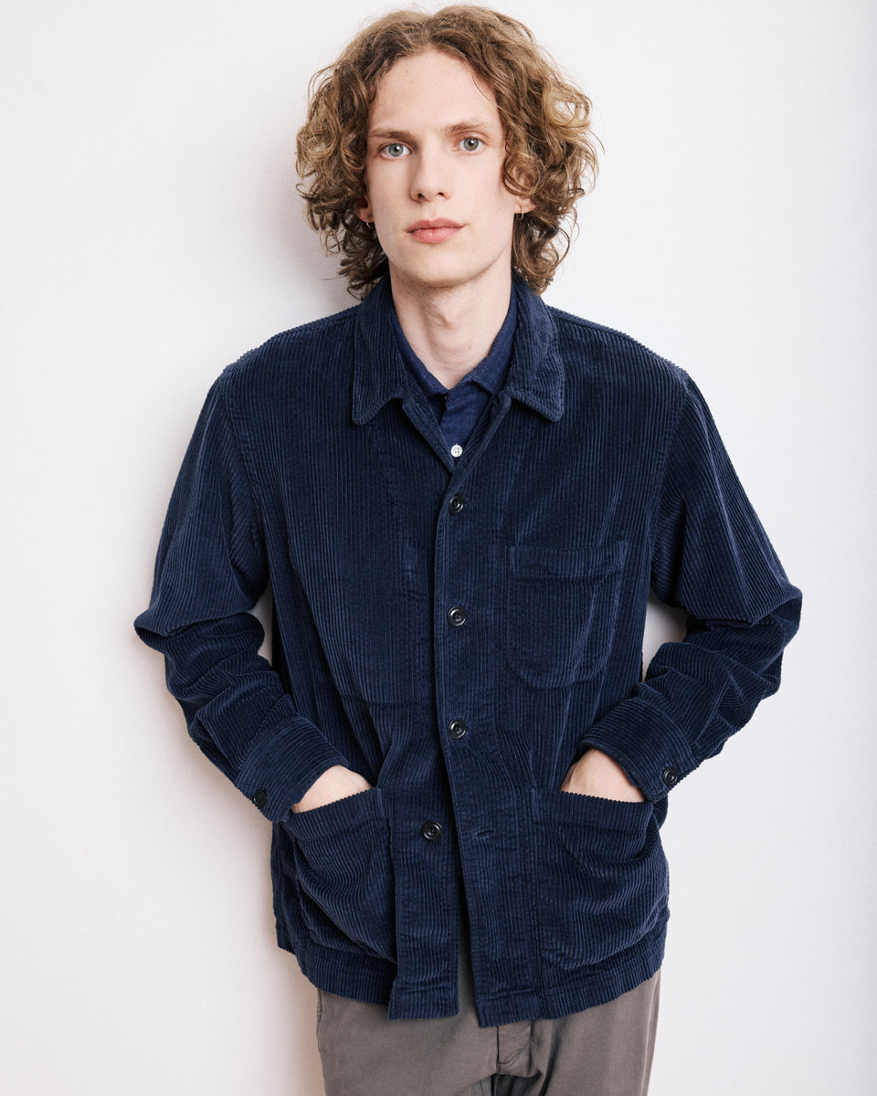 Petty Men's Navy Blue Seersucker Corduroy Jacket - Image principale