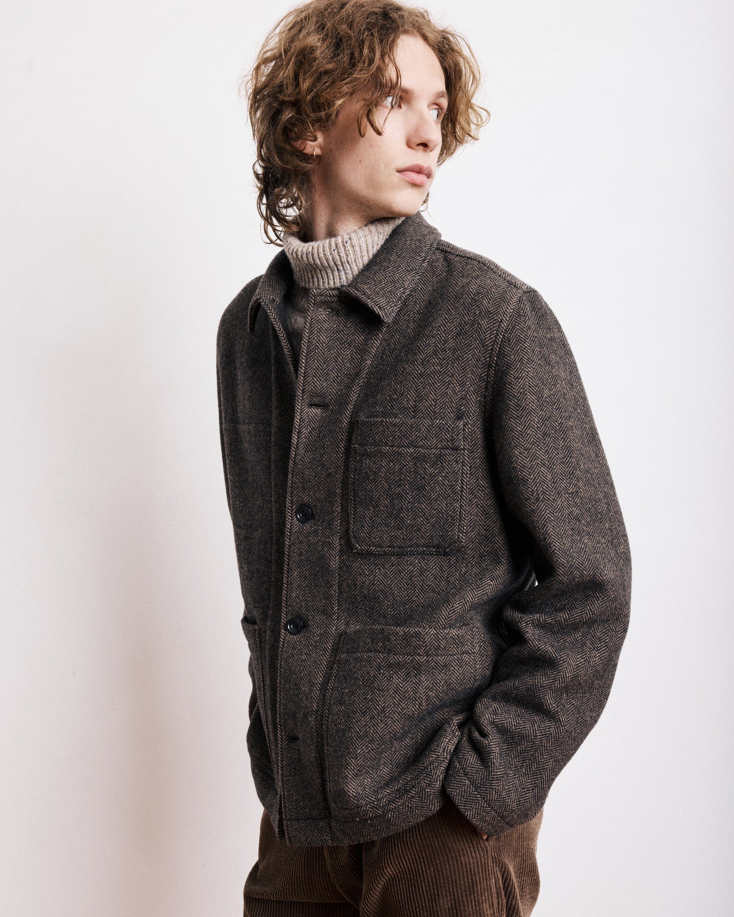 Veste Homme en Laine à Chevrons Marron Jamison