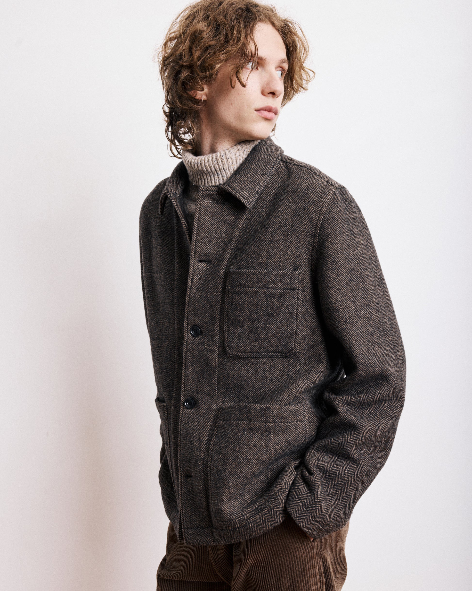 Veste Homme en Laine à Chevrons Marron Jamison