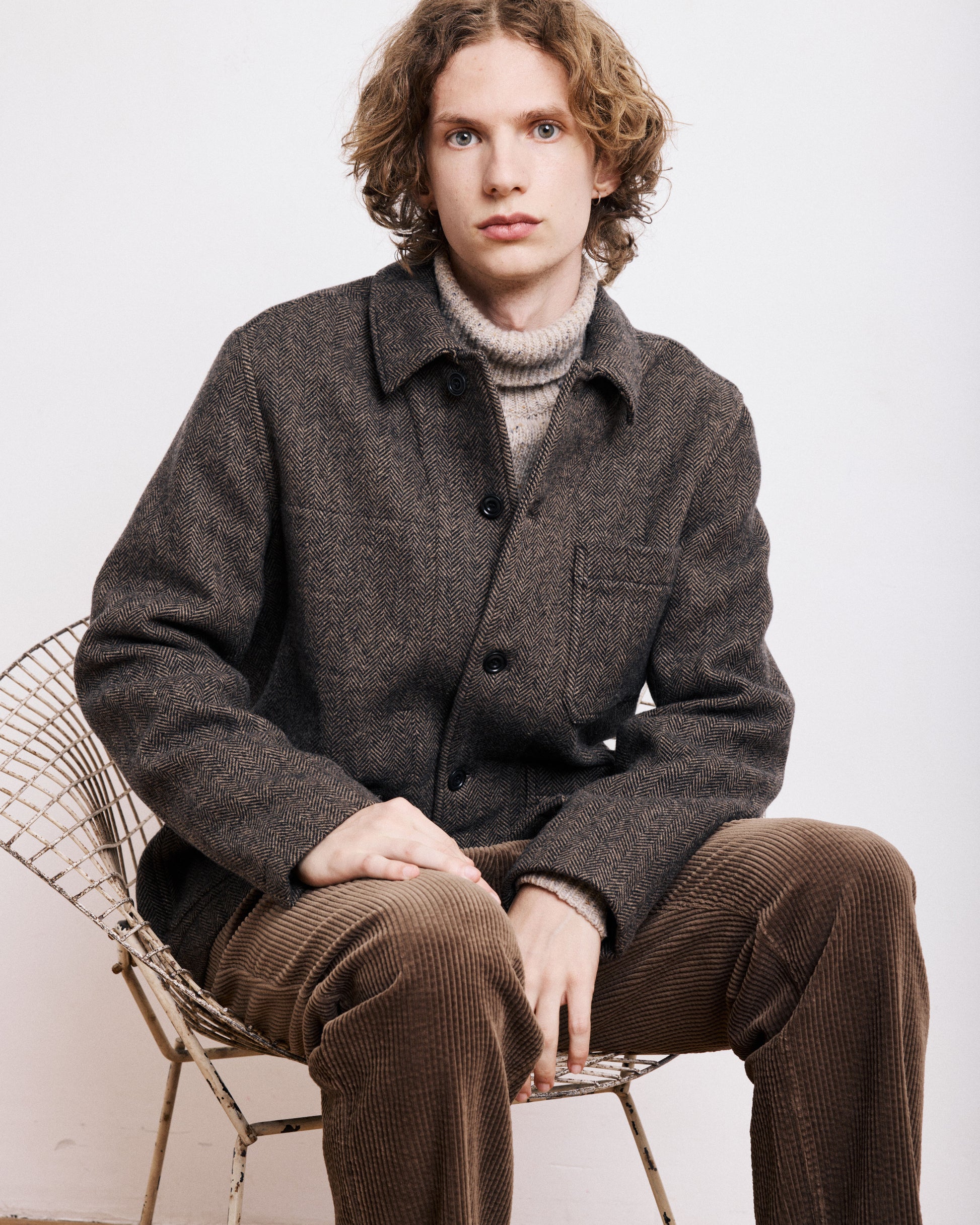 Veste Homme en Laine à Chevrons Marron Jamison