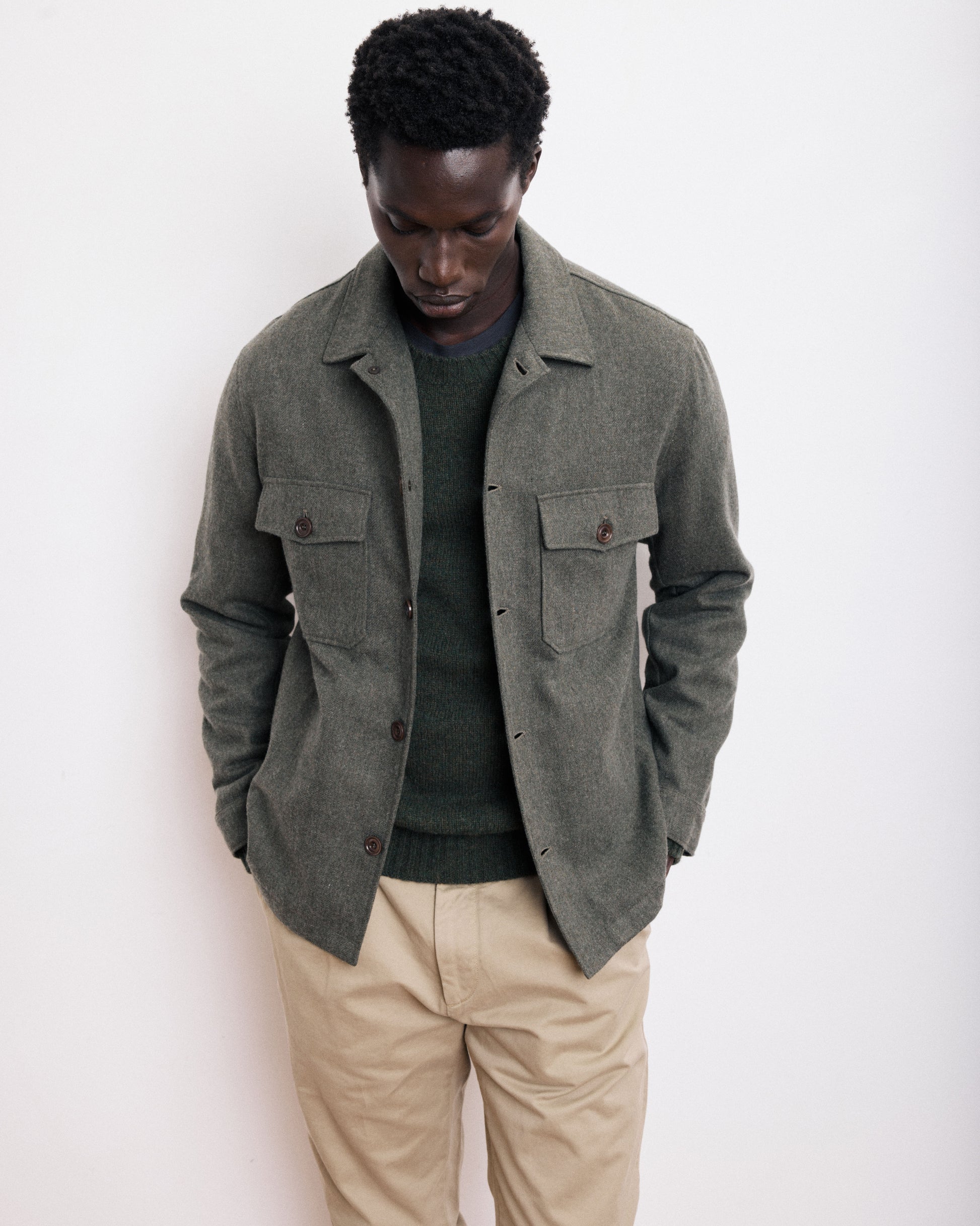 Veste Homme en Flanelle de Laine Vert Militaire Day