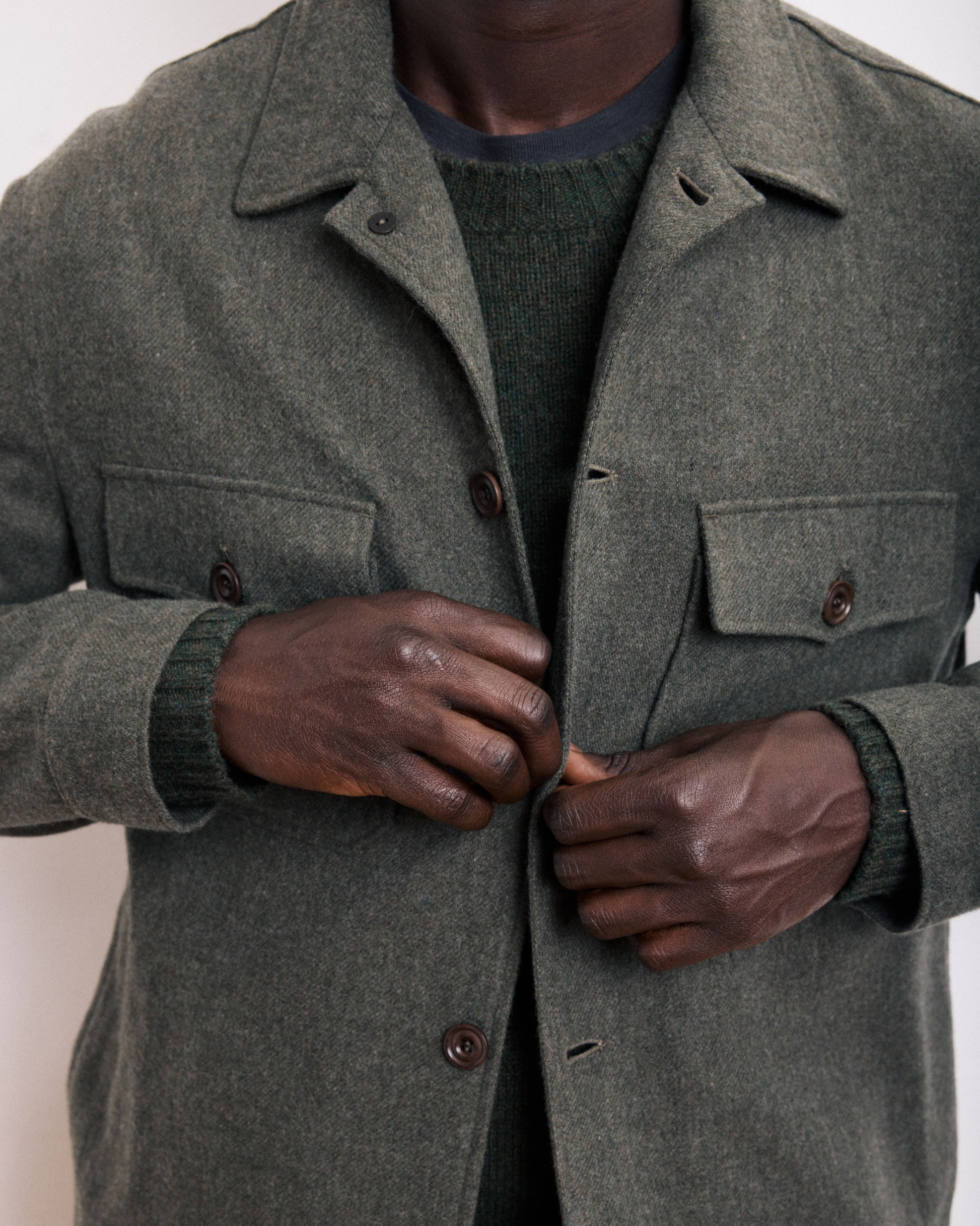 Veste Homme en Flanelle de Laine Vert Militaire Day