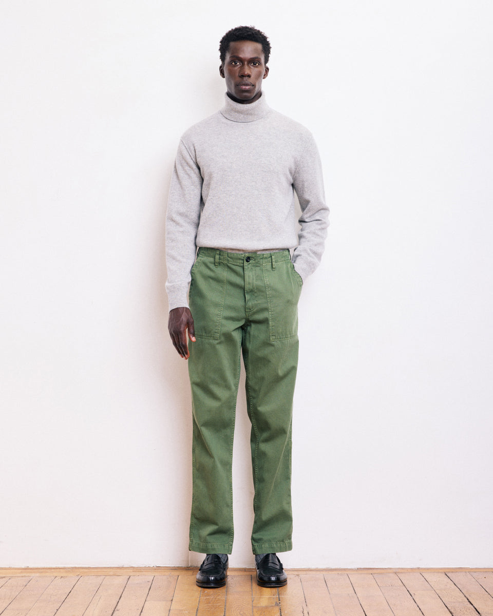 Pantalon Homme en Coton à Chevrons Vert Militaire Fatigue - Image principale