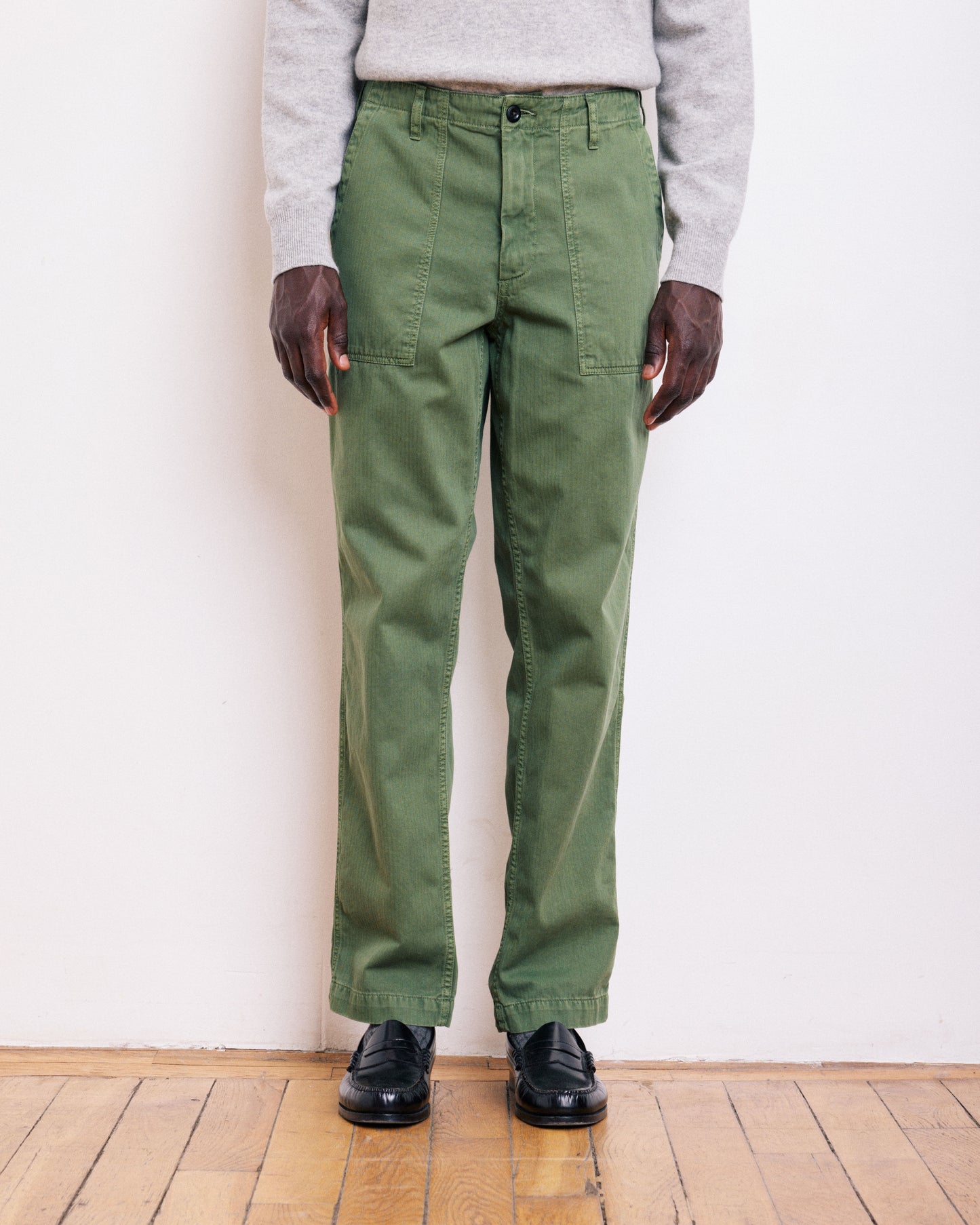 Pantalon Homme en Coton à Chevrons Vert Militaire Fatigue