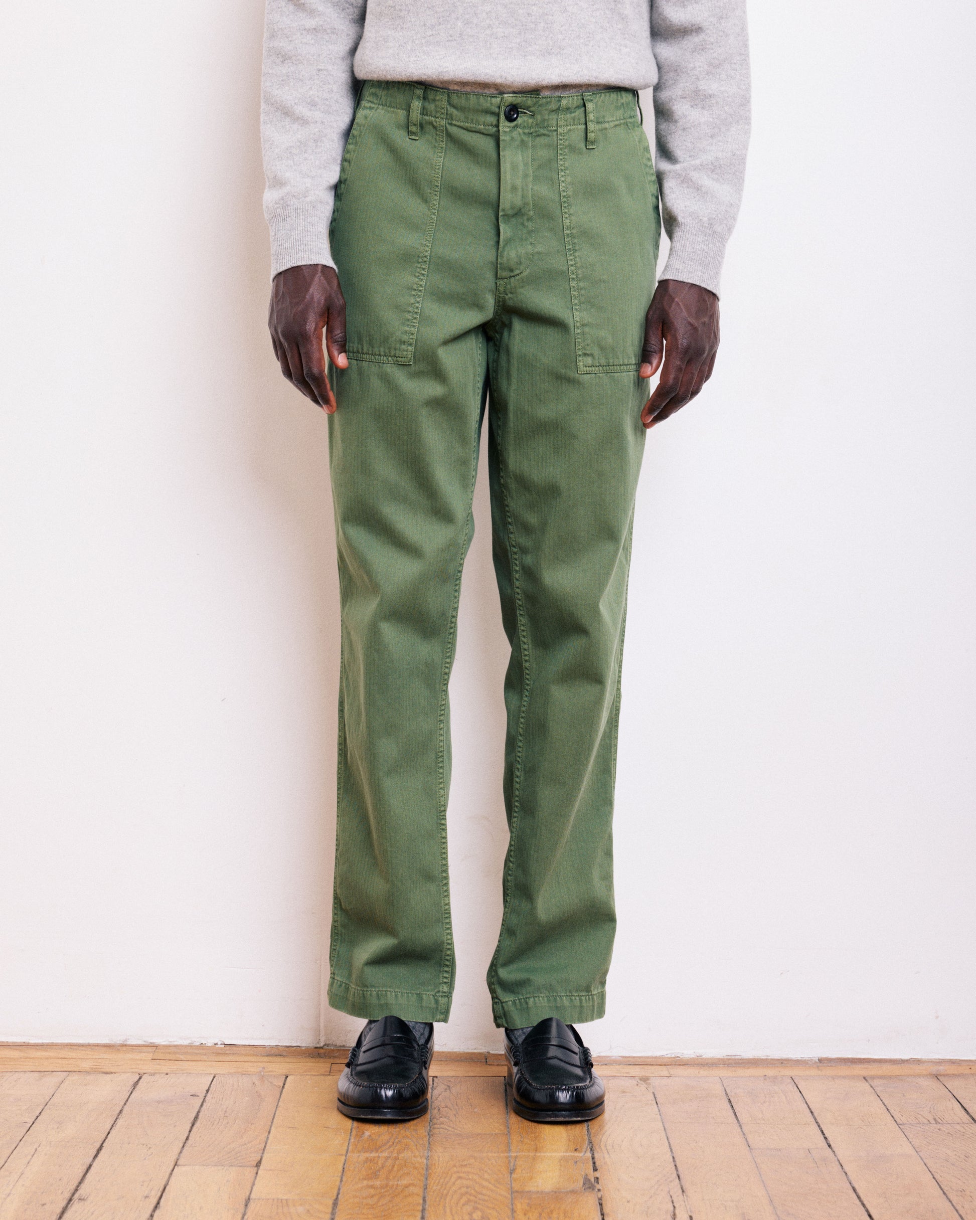 Pantalon Homme en Coton à Chevrons Vert Militaire Fatigue