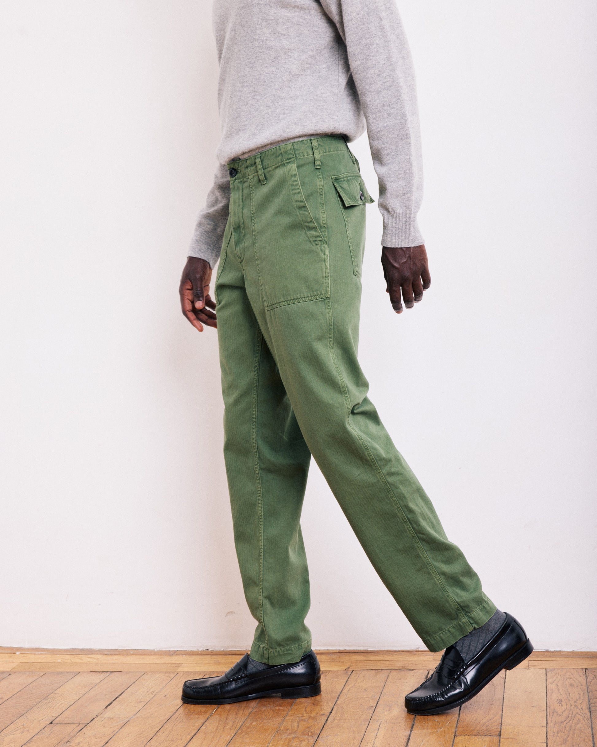 Pantalon Homme en Coton à Chevrons Vert Militaire Fatigue