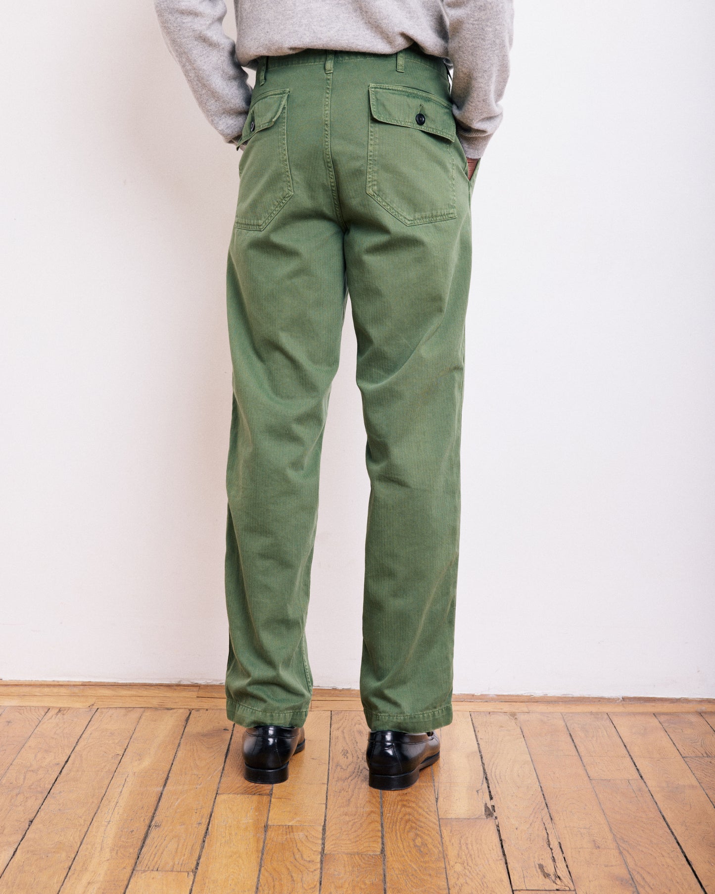 Pantalon Homme en Coton à Chevrons Vert Militaire Fatigue