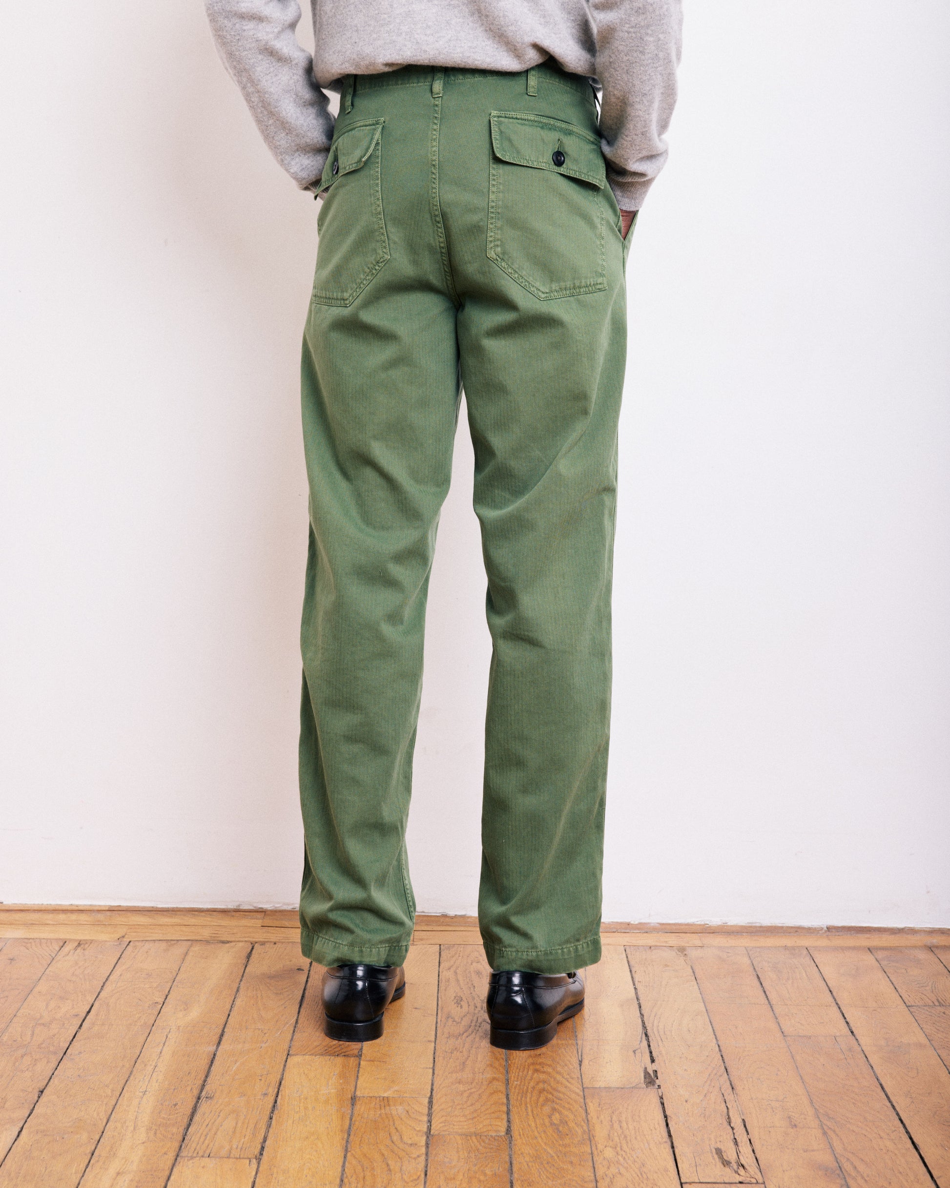 Pantalon Homme en Coton à Chevrons Vert Militaire Fatigue