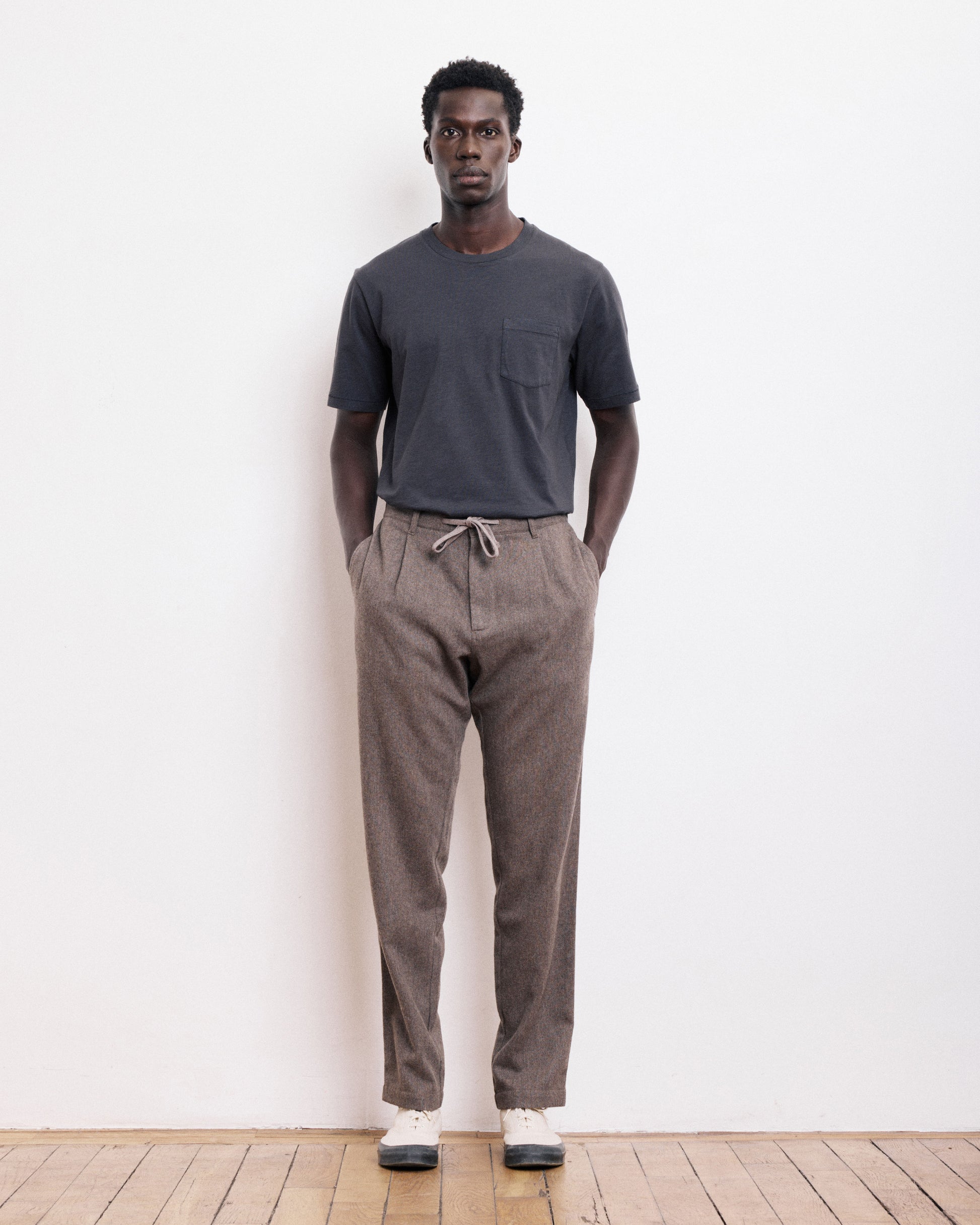 Pantalon Homme en Flanelle de Laine Taupe Tanker BE56107-04