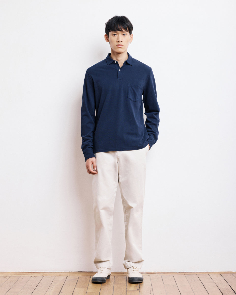 Men's Navy Blue Piqué Polo - Image principale
