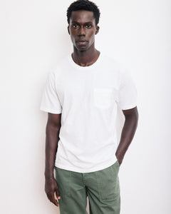 T-shirt Homme en Coton Slub Blanc Pocket Crew