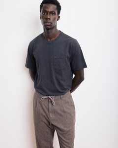 T-Shirt Homme en Coton Slub Charbon Carbone Crew