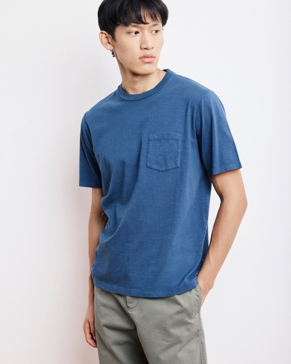 Pocket Crew Men's Cobalt Blue Printed Slub Cotton T-Shirt - Image principale