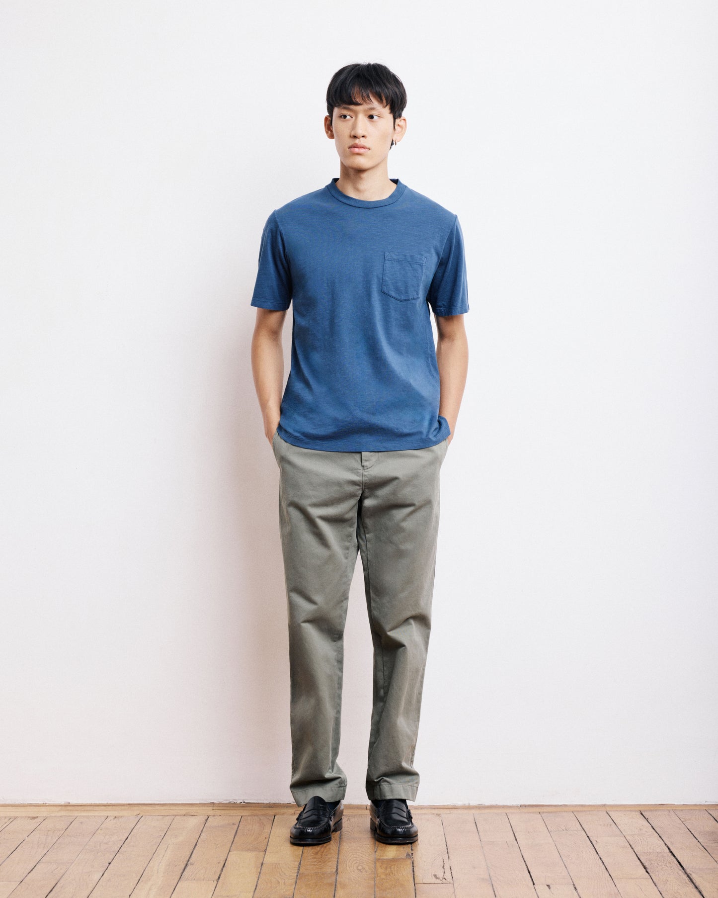 T-Shirt Homme en Coton Slub Bleu Cobalt Pocket Crew
