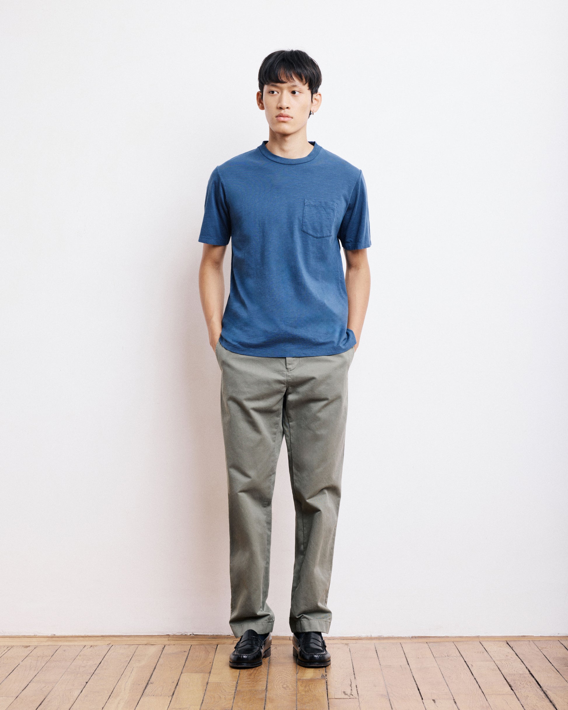 T-Shirt Homme en Coton Slub Bleu Cobalt Pocket Crew