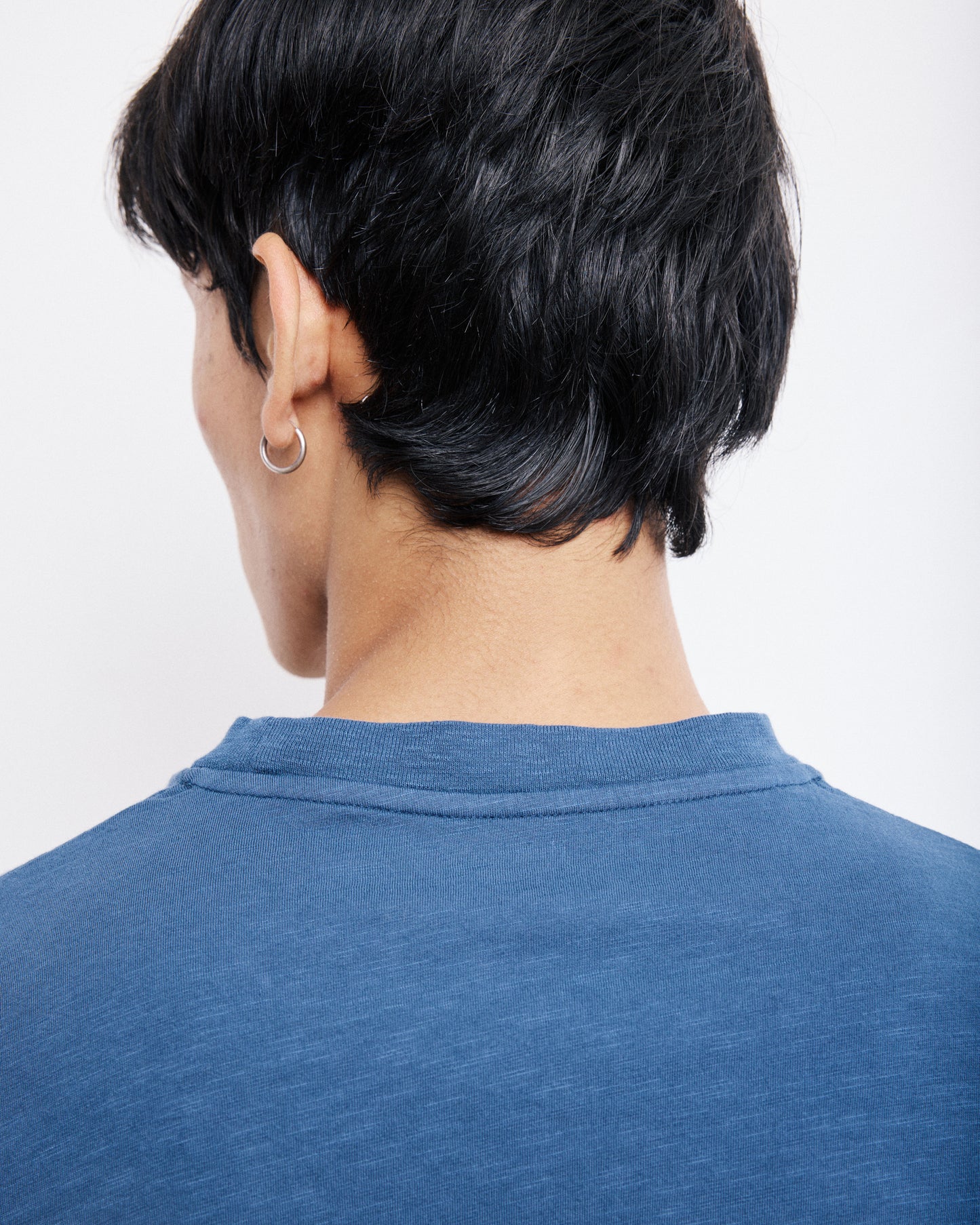 T-Shirt Homme en Coton Slub Bleu Cobalt Pocket Crew