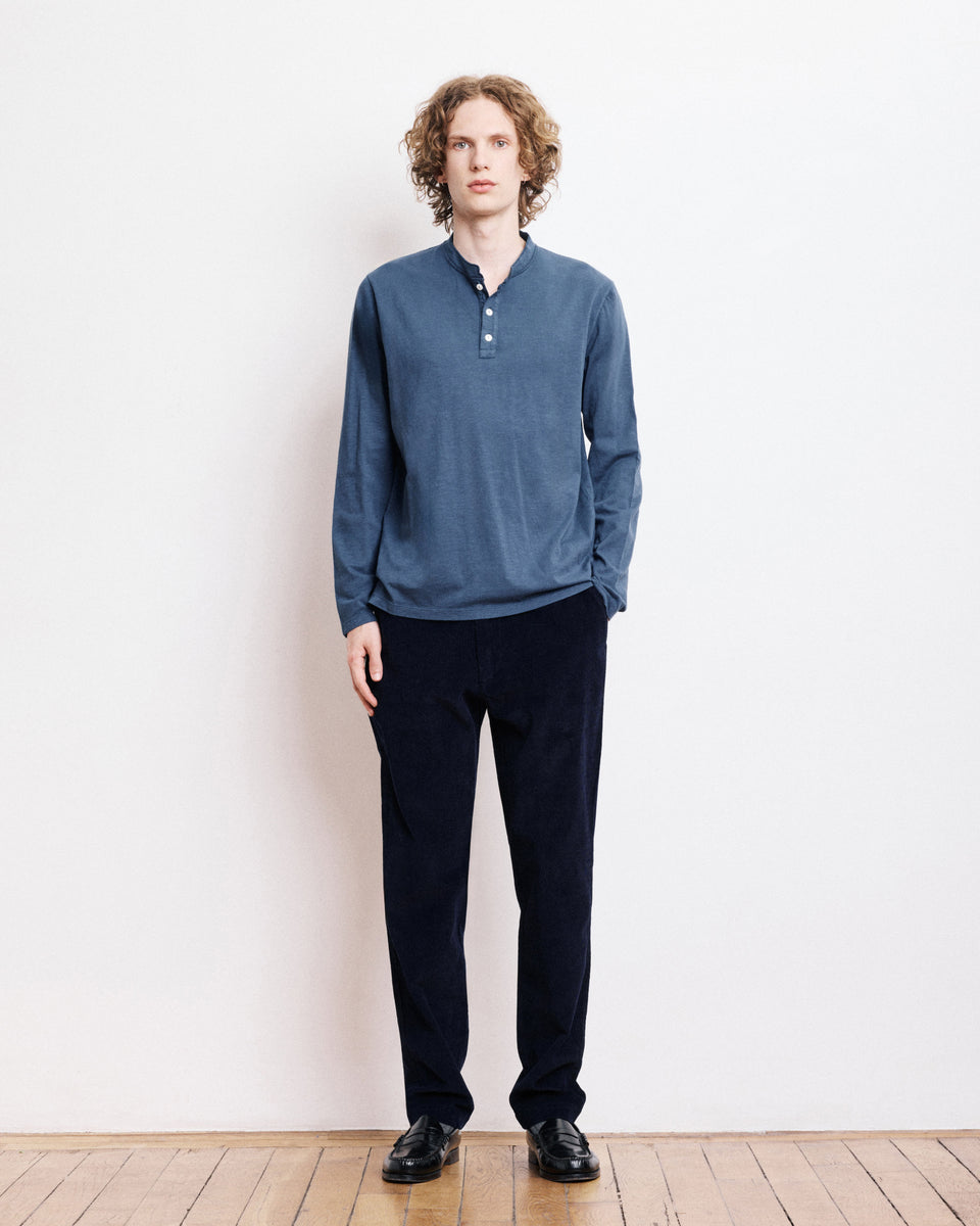 Henley Men's Cobalt Blue Slub Cotton T-Shirt - Image alternative