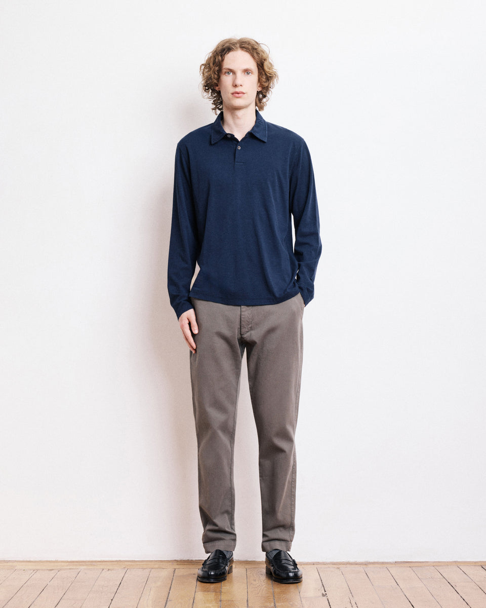Men's Navy Blue Slub Cotton Polo - Image alternative