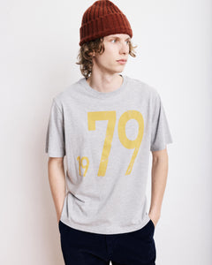 T-Shirt Homme en Coton Slub Imprimé 1979 Gris Chiné