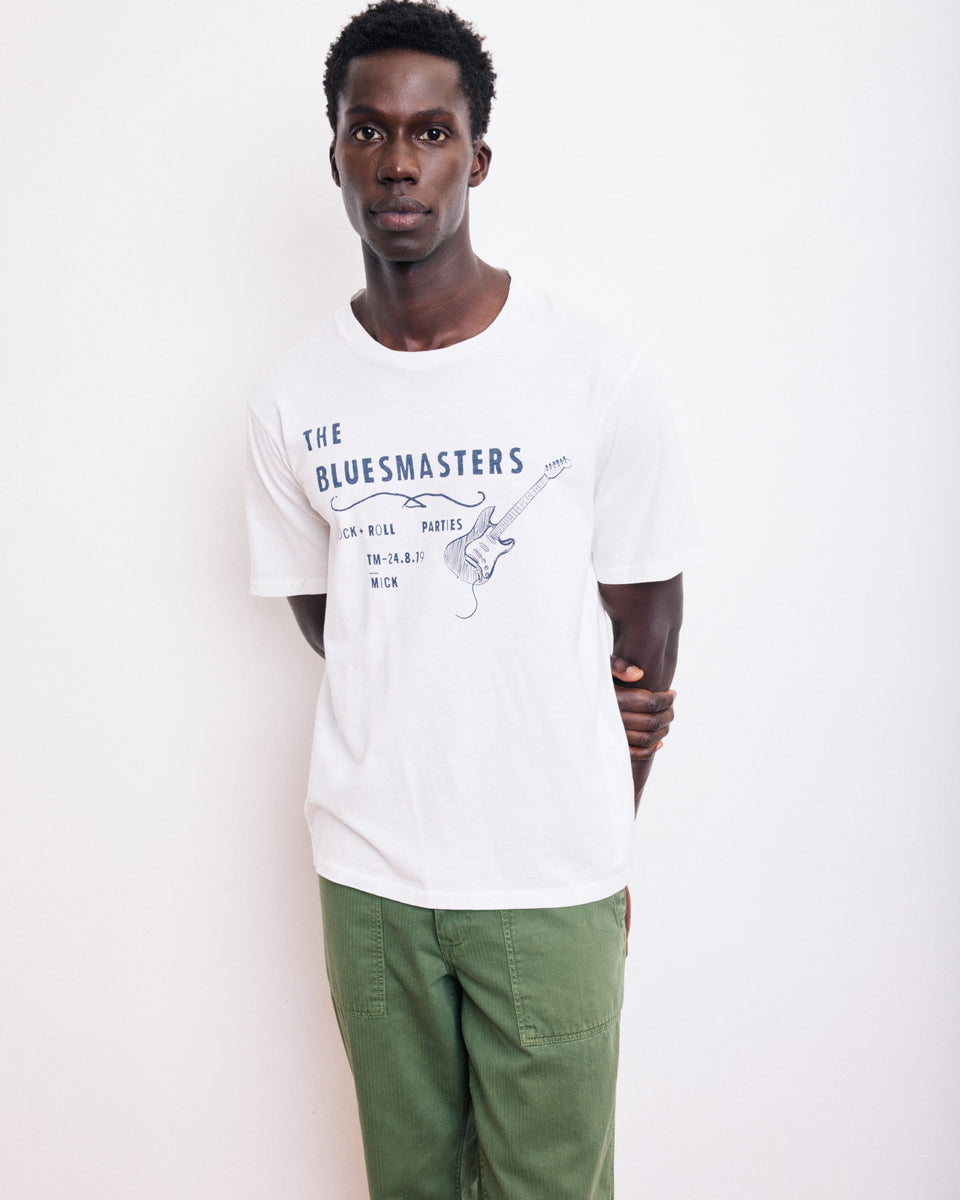 T-Shirt Homme en Coton Slub Imprimé Bluesmasters Blanc - Image principale