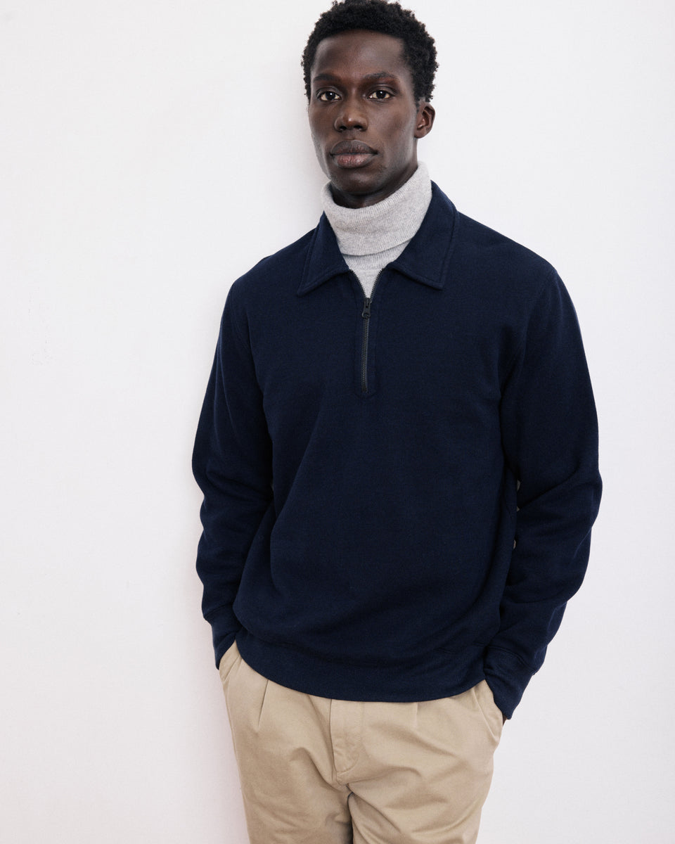 Men's Navy Blue Cotton & Wool Sweatshirt - Image principale