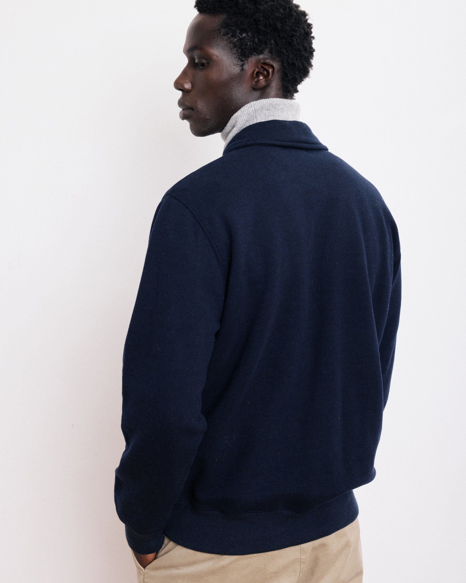 Sweatshirt Homme en Coton & Laine Bleu Marine Polo Zipper