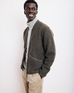 Veste Homme en Laine Bouillie Vert Militaire Bomber