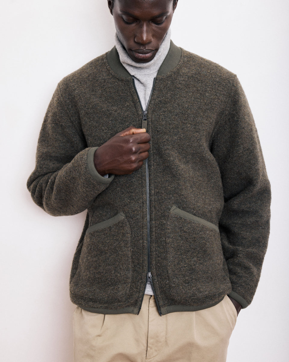 Bomber Men's Military Green Boiled Wool Jacket - Image alternative